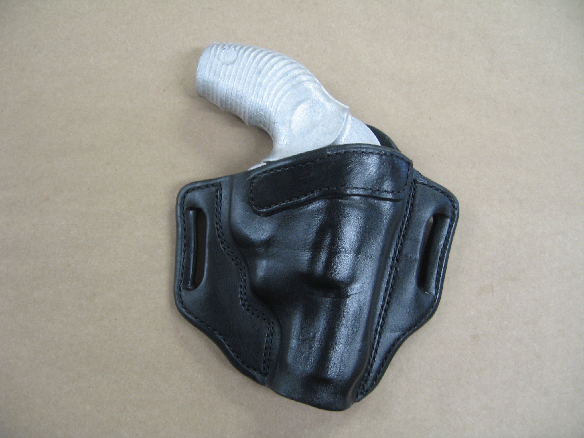 Azula OWB Leather 2 Slot Pancake Belt Holster for Taurus Protector 85, 605 Poly Revolver BLACK RH