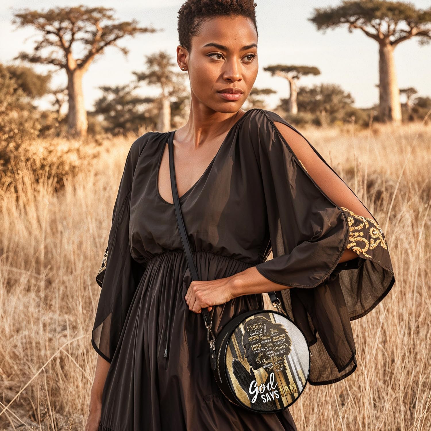 Afroyla African Women's Circle Crossbody Bag, Premium Vegan Leather, Adjustable Strap, Zipper, Gifts for Her, Mom, Wife - Image 4