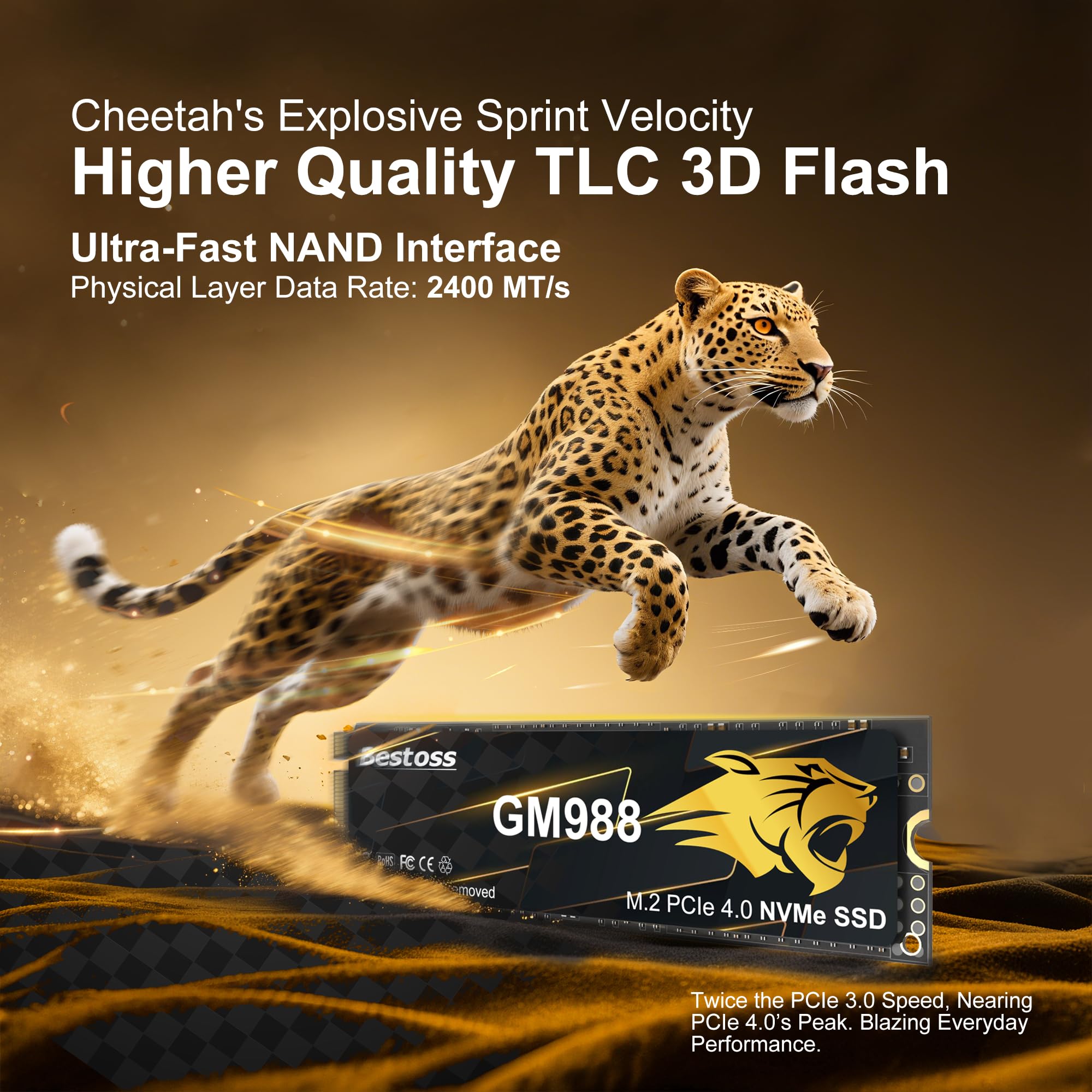 Bestoss SSD M.2 2280 NVMe de 1 TB PCIe Gen4 interno, hasta 7350 MB/s, caché SLC y HMB, PS5/PC/portátil, adaptado para jugadores, editores de video, creadores de gama alta y desarrolladores de IA que