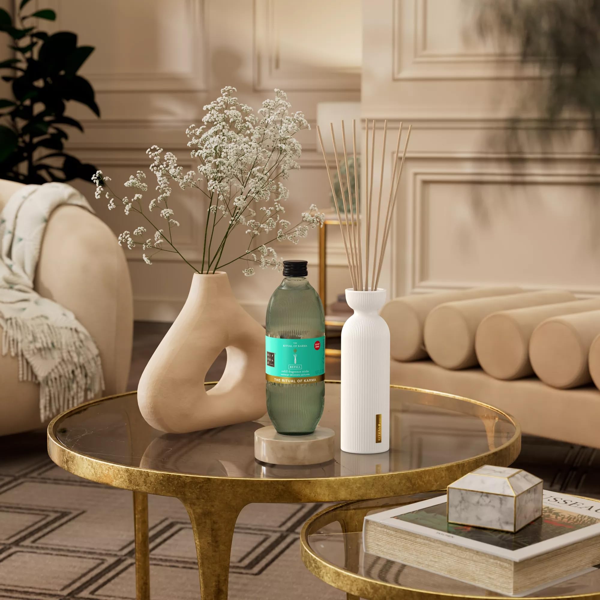 RITUALS Reed Diffuser 1x Nachfüllpack The Ritual of Karma - Zweifach nachfüllbar – Duftstäbchen mit Lotusblume und Weißem Tee – Belebender Raumduft - 1x 500ml