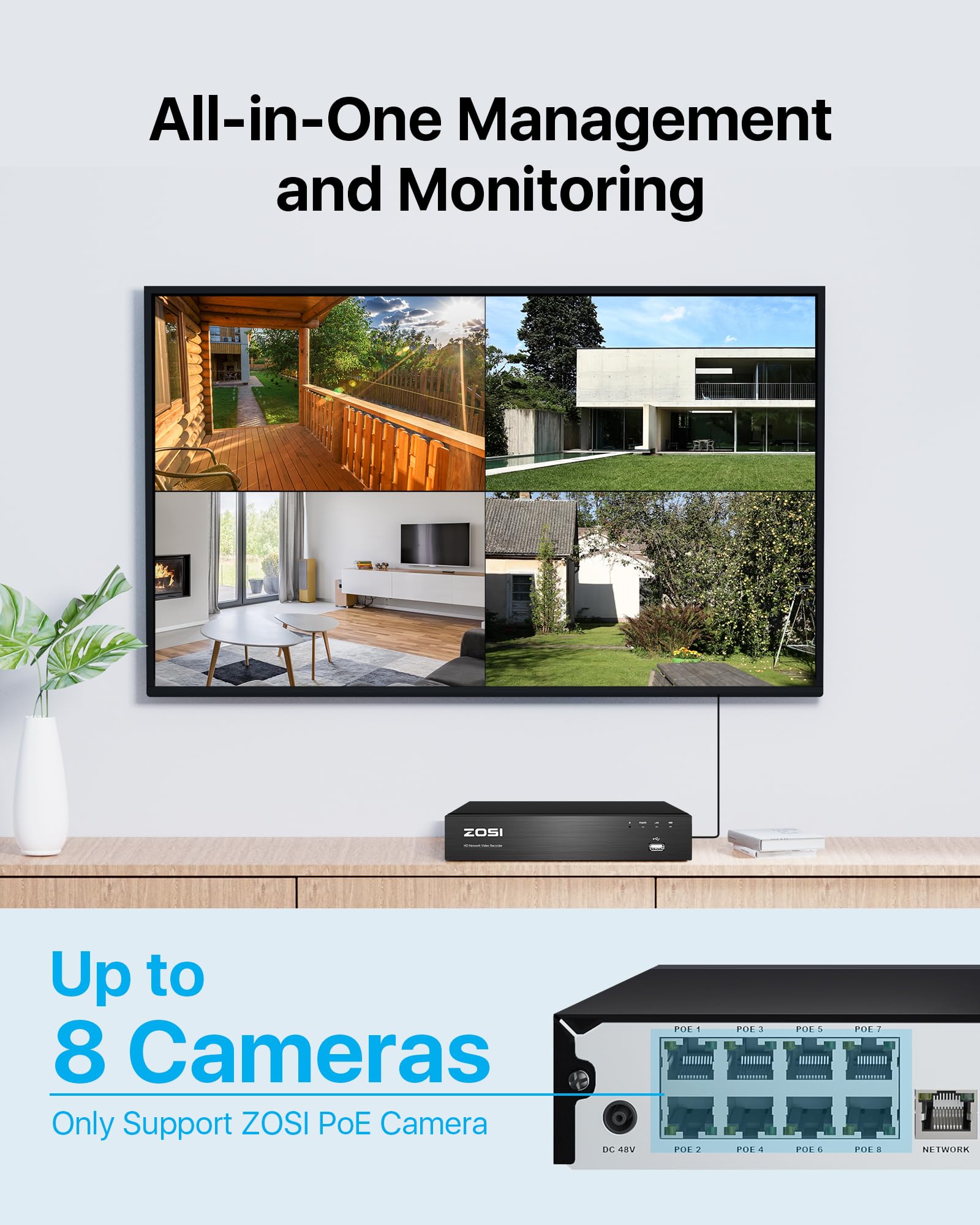 ZOSI 4K 8MP Video Grabador NVR de Seguridad con 2TB Disco Duro para Grabación 24/7, Funciona con ZOSI Cámaras de Vigilancia Exterior e Interior