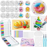 YOUMAYSTORY 80 Pcs 3D Magic Foam Texture Painting Kit for Kids - Unicorn, Animals, Ocean Themes, 24 Washable Markers, Stencils (Pink)