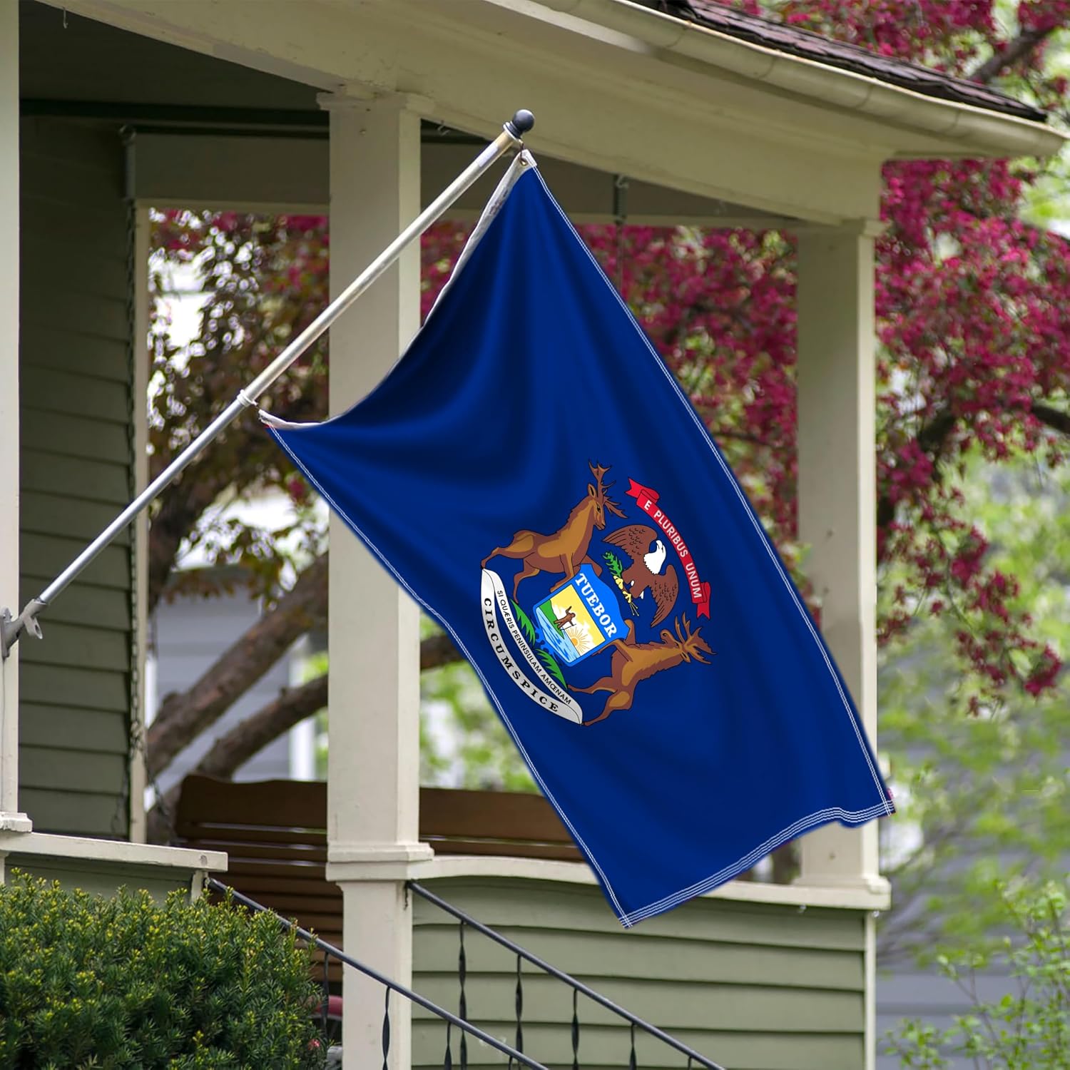 Michigan Flag 3x5 Outdoor - Embroidered Design Heavy Duty Polyester MI Flag with Sewn Stripes, Brass Grommets