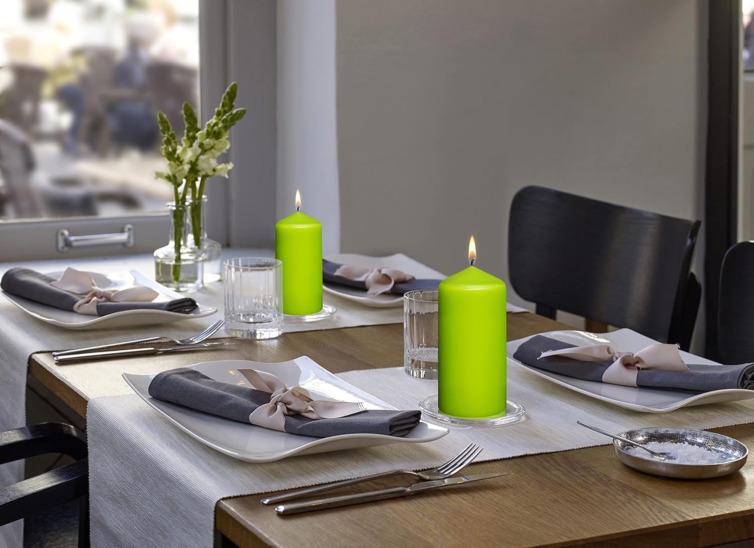 BOLSIUS 10 Lime Green Pillar Candles - 2.25 x 4.75 Inches - Premium European Quality - Individually Wrapped - 33 Burn Hours - Dripless Smokeless Unscented Dinner, Wedding, Party, & Home Decor Candles