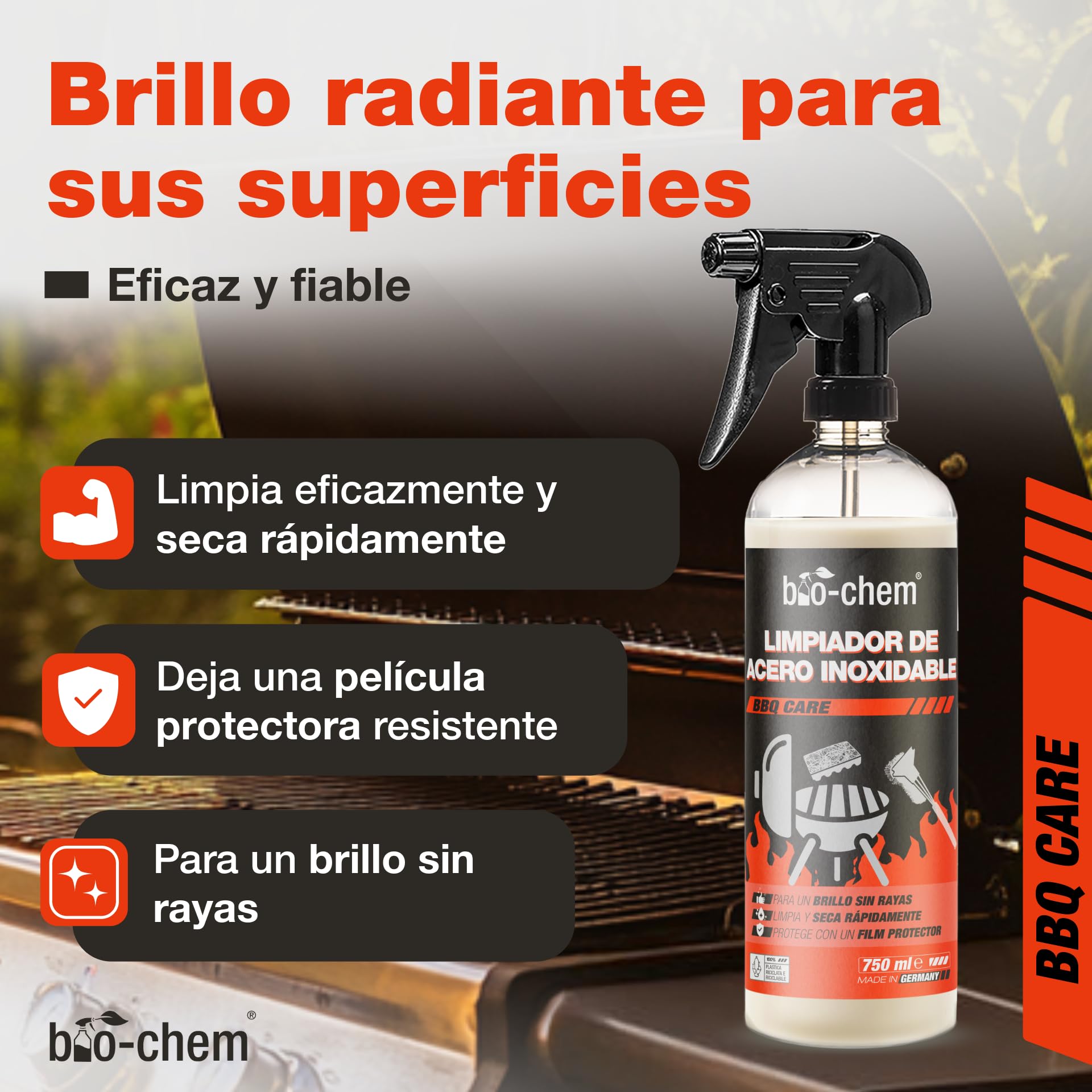 bio-chem Limpiador hornos y barbacoas de acero inoxidable, 10L | Producto en spray limpiador para parrillas, hornos, planchas, cocinas y freidoras - Limpieza del acero inoxidable