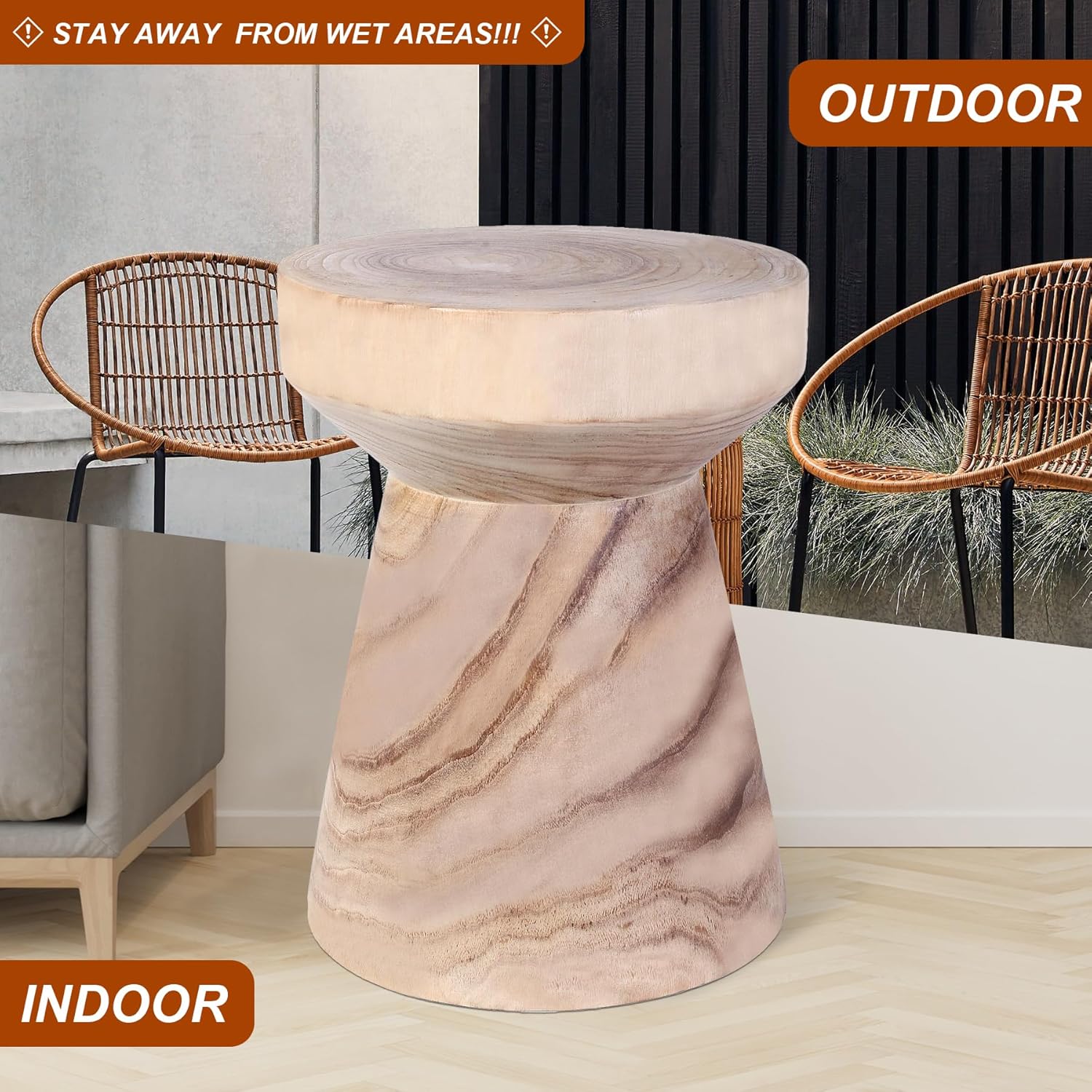 Athaliah Wooden Side Table, 15.8" Hand Carved Rustic Wood Tree Stump End Table, Natural Paulownia Wood Round Coffee Table, Indoor Outdoor Wood Stump Stool for Living Room, Bedroom, Garden, Patio