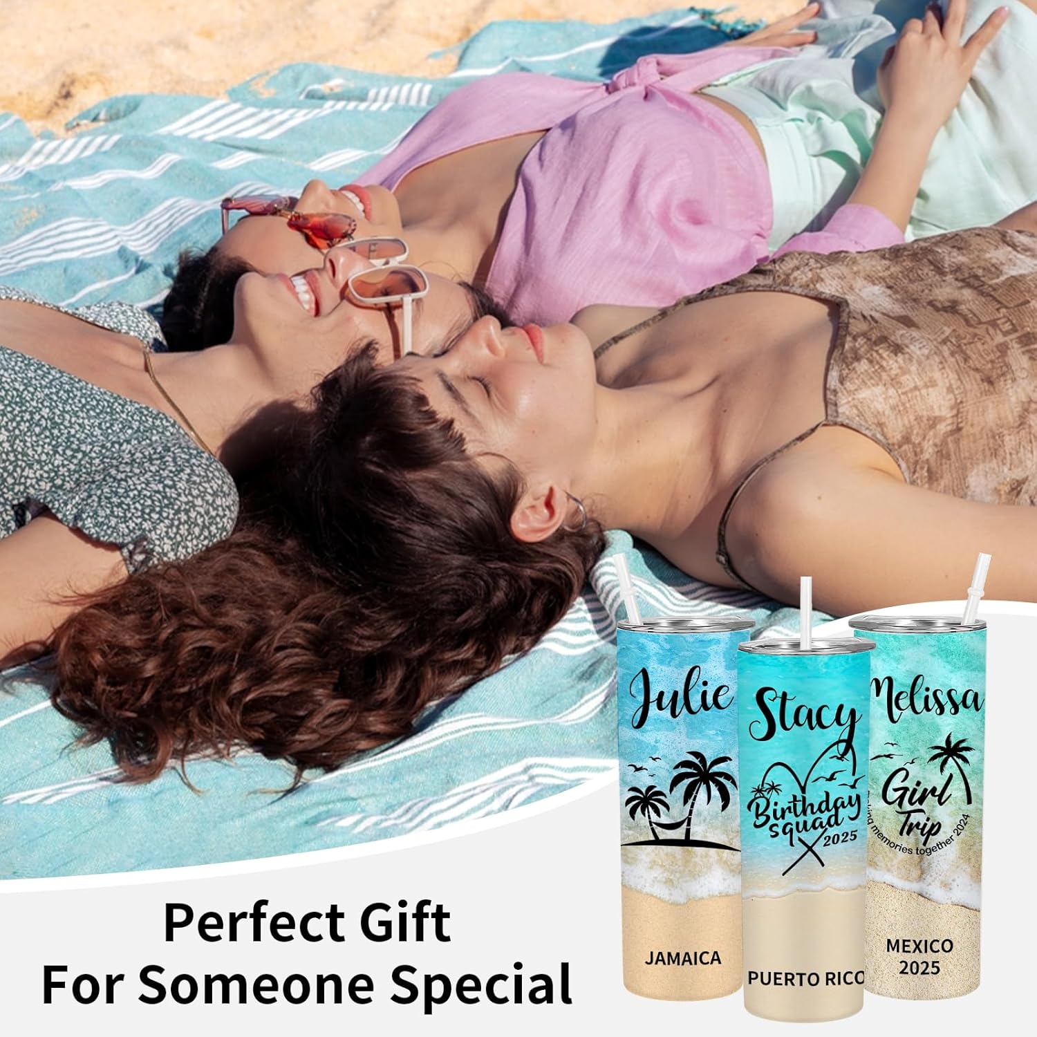 Personalized Girls Trip Tumblers Beach Travel Tumbler with Names Girl Weekend Birthday Vacation Cruise Cups 2025 Bachelorette Trip Gift Personalized Tumblers for Women,Besties,Wife - Image 6