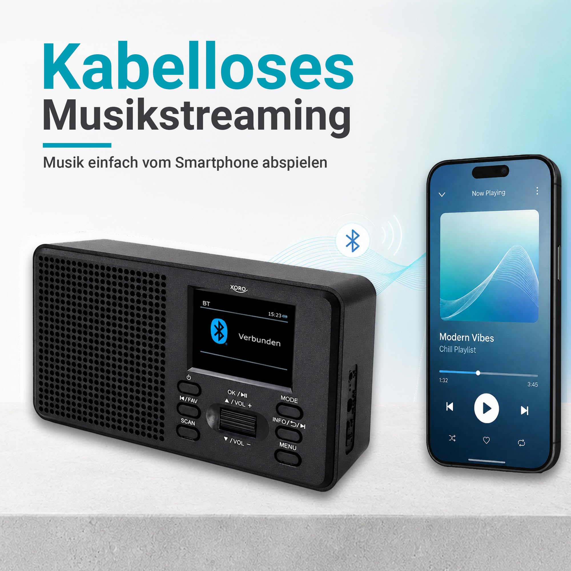 XORO DAB 142 Tragbares DAB+/UKW Radio, Bluetooth, 2,4 Zoll Farbdisplay
