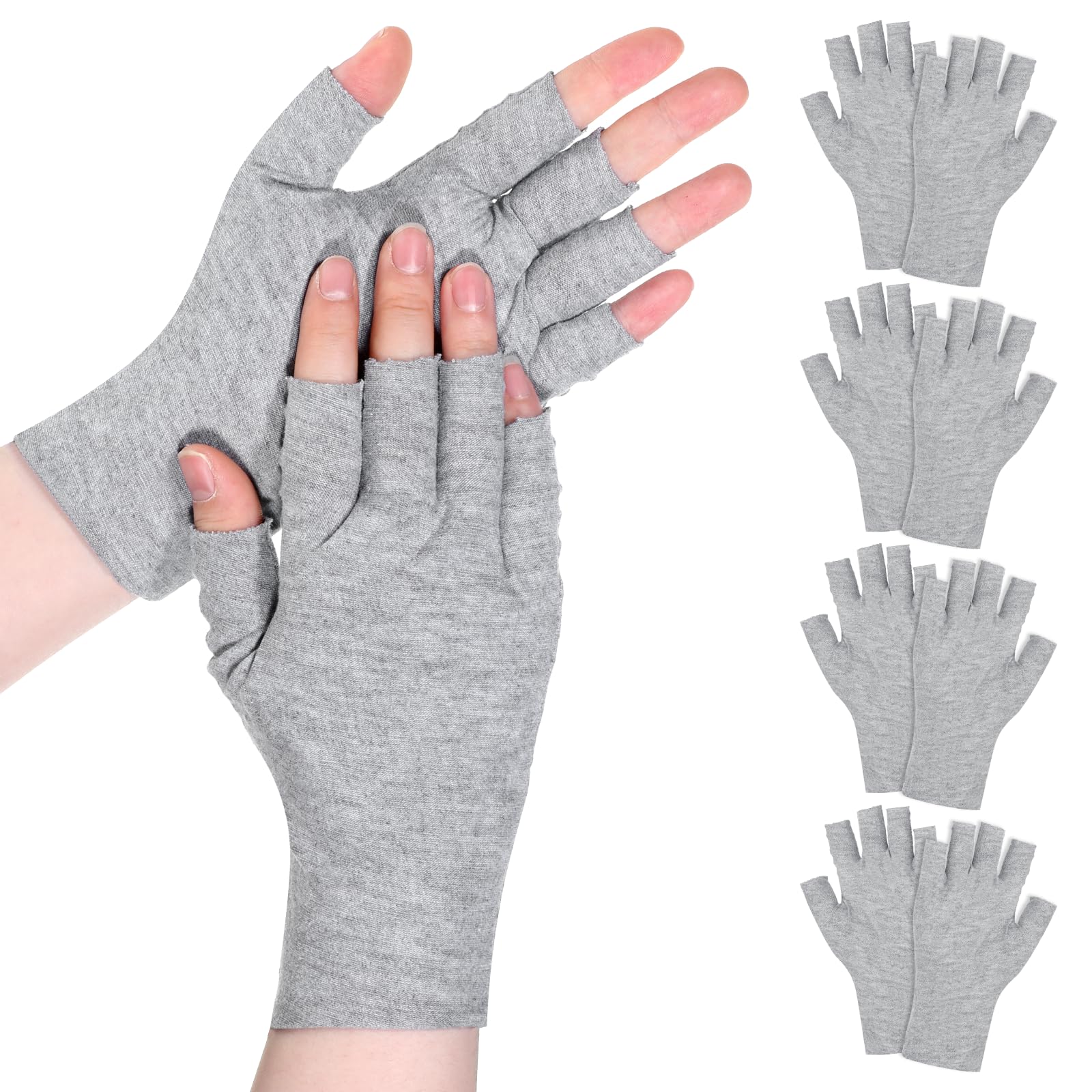 Cotton Fingerless Gloves 5 Pairs Hand Moisturizer Gloves for Dry Hands Grey