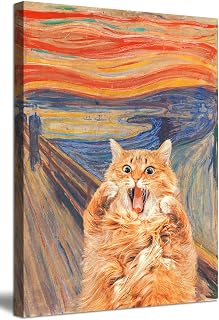 JSXOVDL Funny Bathroom Wall Art Abstract Cat Canvas Print Vintage Famous Painting Animal Scream Black Cat Poster Famous Art Parody Artwork for Bathroom Bedroom Living Room Office 24x36in Unframed