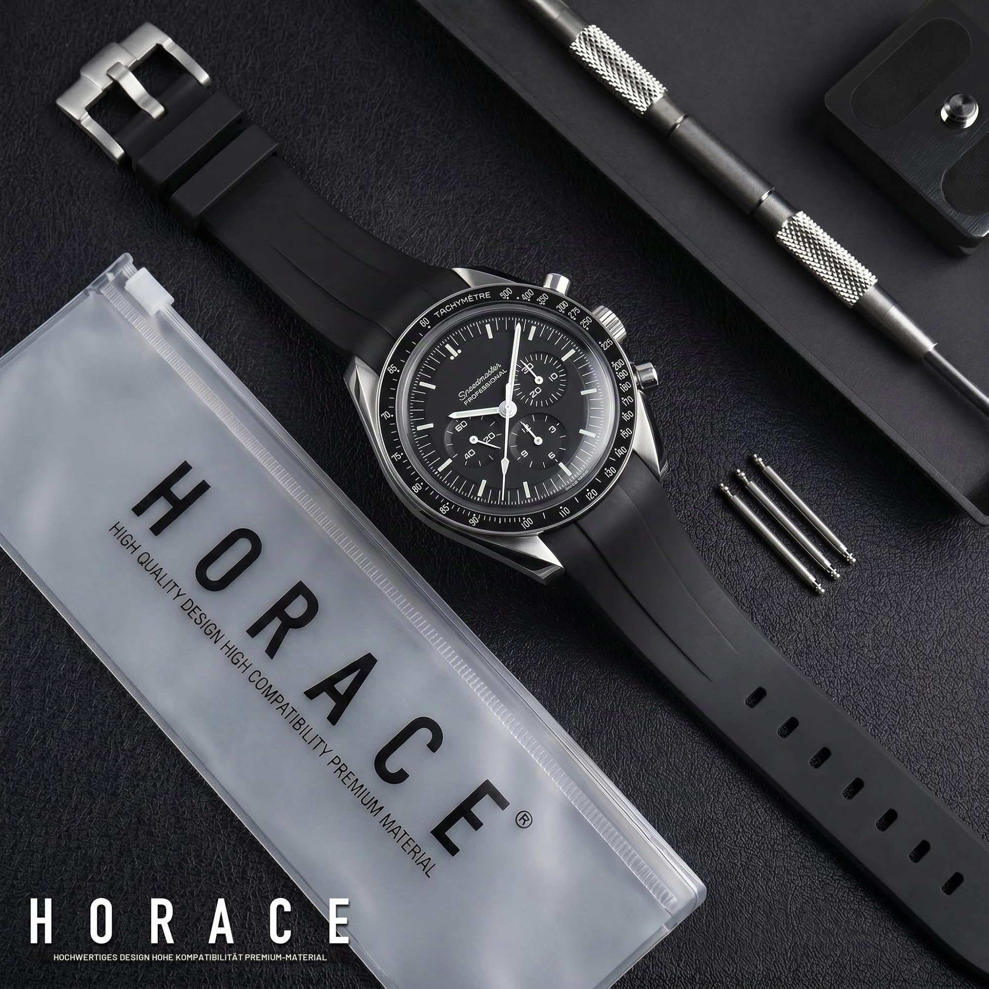 HORACE FKM Premium Uhrenarmband 20mm Gummi - Weich, Wasserdicht & Langlebig - Kompatibel mit Omega Speedmaster Professional 42mm