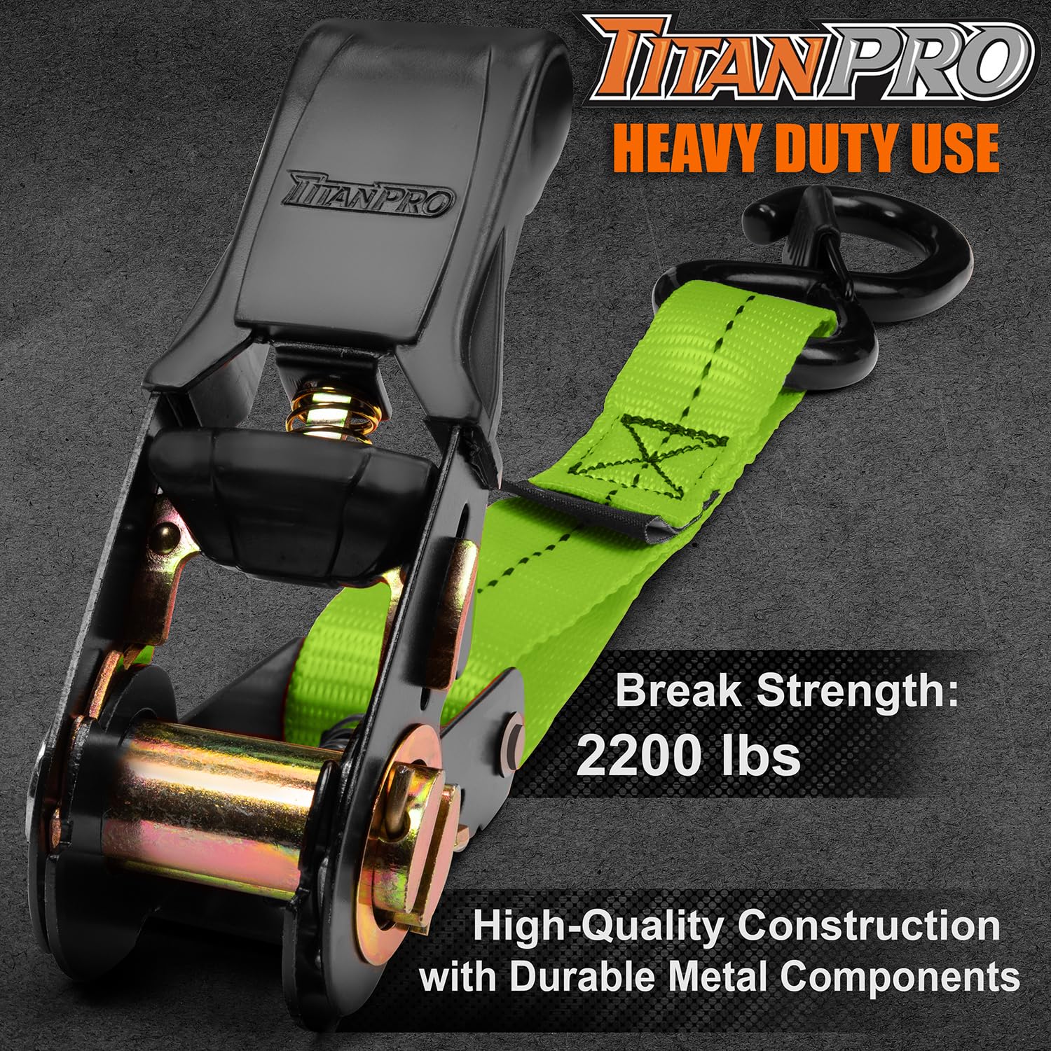TitanPro - 4 Correas de Amarre de trinquete - Resistencia de Prueba de 1 kg - Sujetadores de trinquete 2,5 cm x 4,6 m con Asas Acolchadas | Correas de mudanza Resistentes