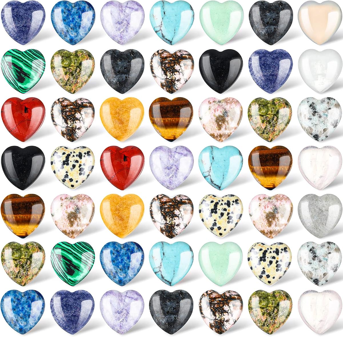 Nuenen 72 piezas de piedras curativas de corazón de 0,8 pulgadas, gemas de chakra de cristal pulido | Piedras preciosas en forma de corazón a granel para mujeres Chakra Reiki Meditación, Love Worry Stones Palm Pocket, Regalos de San Valentín