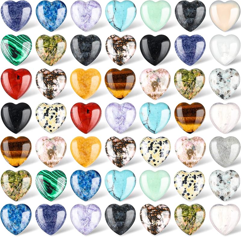 Nuenen 72 piezas de piedras curativas de corazón de 0,8 pulgadas, gemas de chakra de cristal pulido | Piedras preciosas en forma de corazón a granel para mujeres Chakra Reiki Meditación, Love Worry Stones Palm Pocket, Regalos de San Valentín