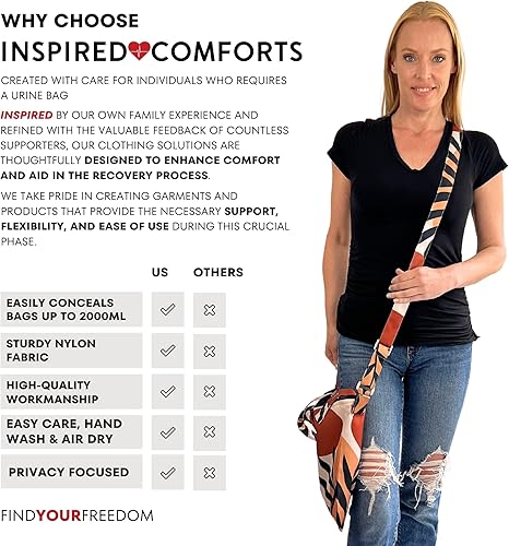 Miniatura 5 de Inspired Comforts Funda discreta para bolsa de orina con correa para colgar y cubierta de tubo de catéter, elegante y funcional, estampado terroso