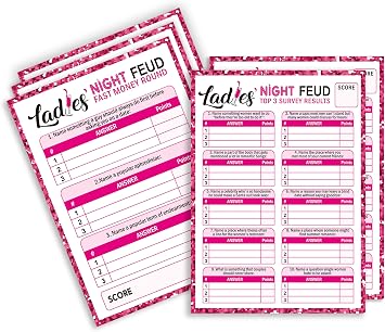 Ladies Night Party Feud - Great for Bachelorette Party or Adult Trivia Game - 30 Feud Cards and 3 Fast Money Round Cards