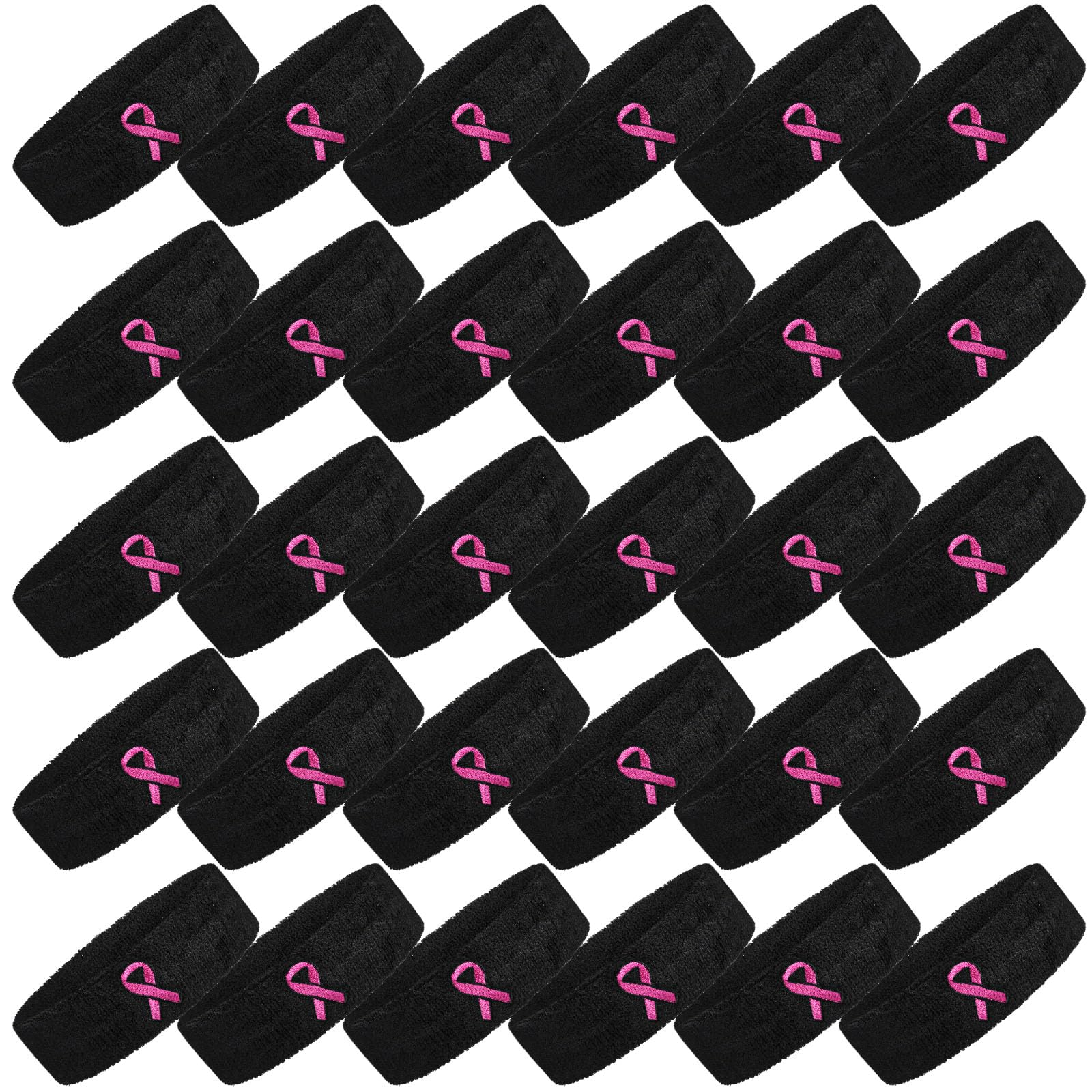 Outus 30 Pcs Breast Cancer Awareness Headbands Bulk Sports Sweatband Pink Ribbon Headbands Survivor Gift for Men Women Terry Cloth Athletic Headband for Running, Yoga, Sports