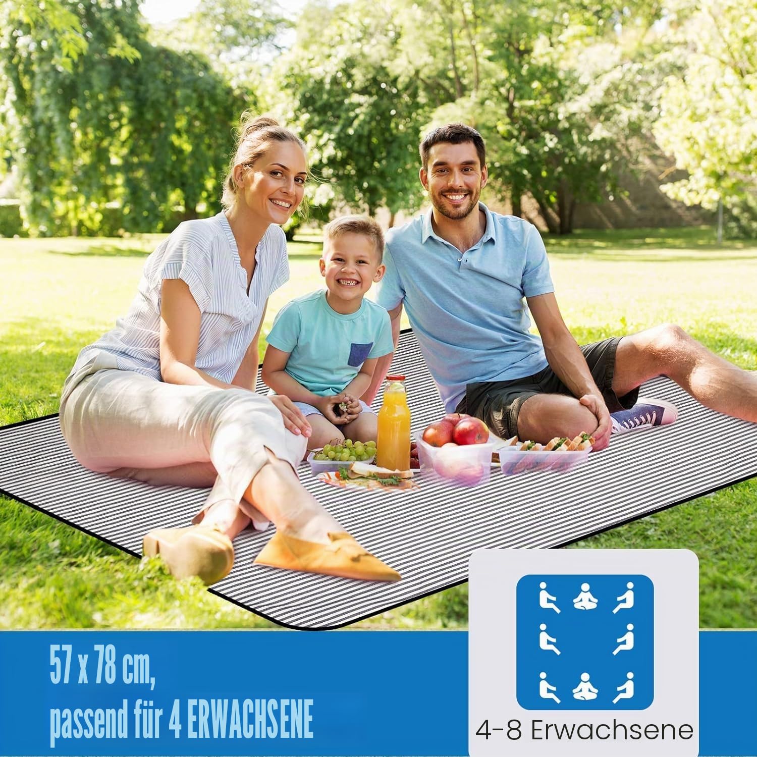 G Good GAIN wasserdichte und tragbare Picknickdecke mit Tragegurt, Strand- oder Familien-Campingmatte, extra große Faltbare Picknickmatte, sanddicht zum Wandern, 145 x 200 cm