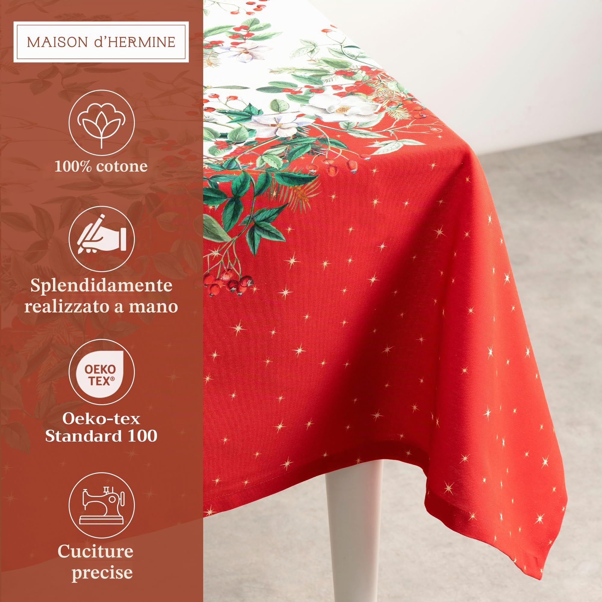 Maison d' Hermine Noel, tovaglia in 100% cotone, per cucina, cena, tavolo, decorazione per feste, matrimoni, giorno del Ringraziamento, Natale (rettangolo, 160cm x 220cm)