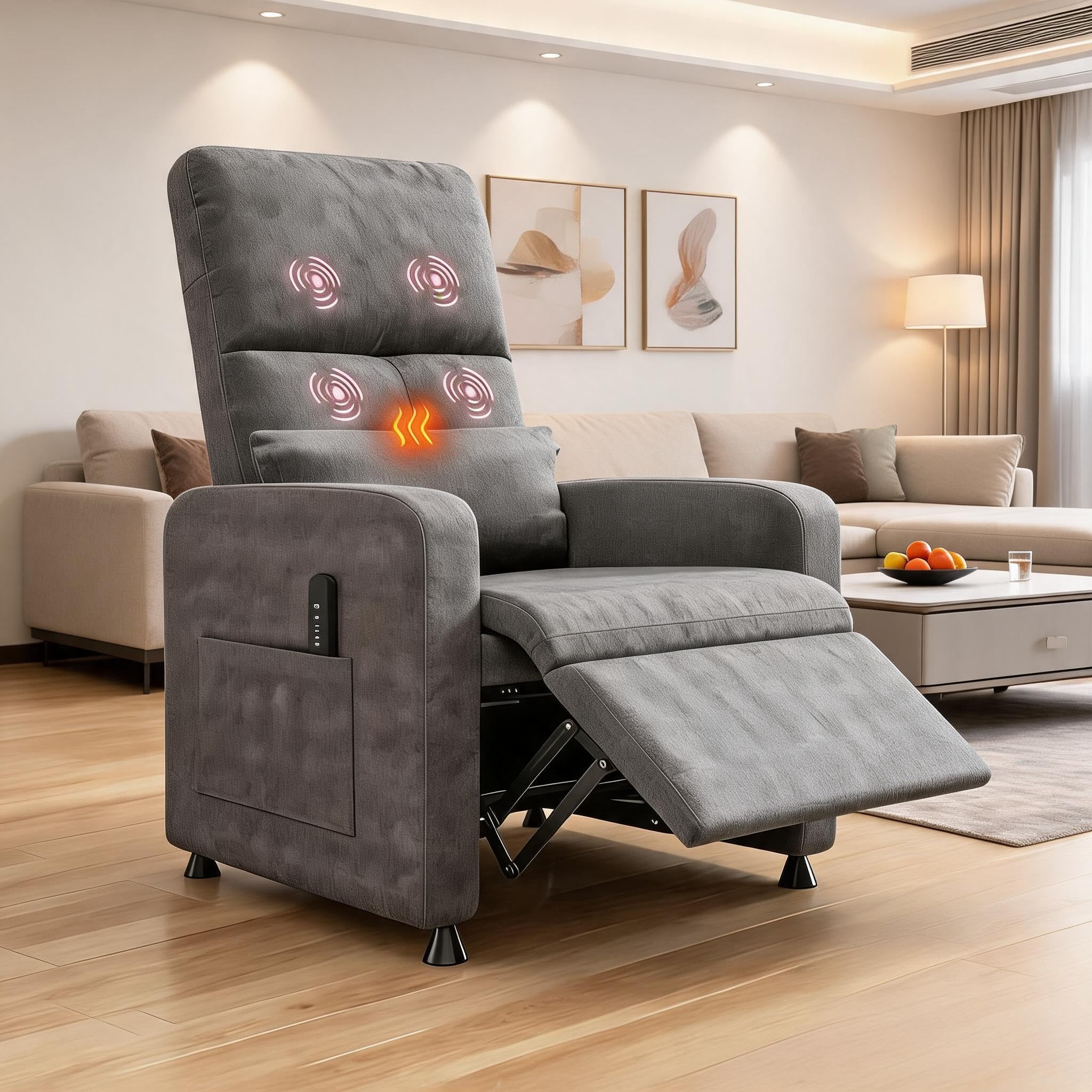 Massagesessel mit Wärmefunktion Grau | Elektrischer Relaxsessel mit Fußablage und Wärmetherapie. Ideal zum Entspannen im Wohnzimmer oder Arbeitszimmer