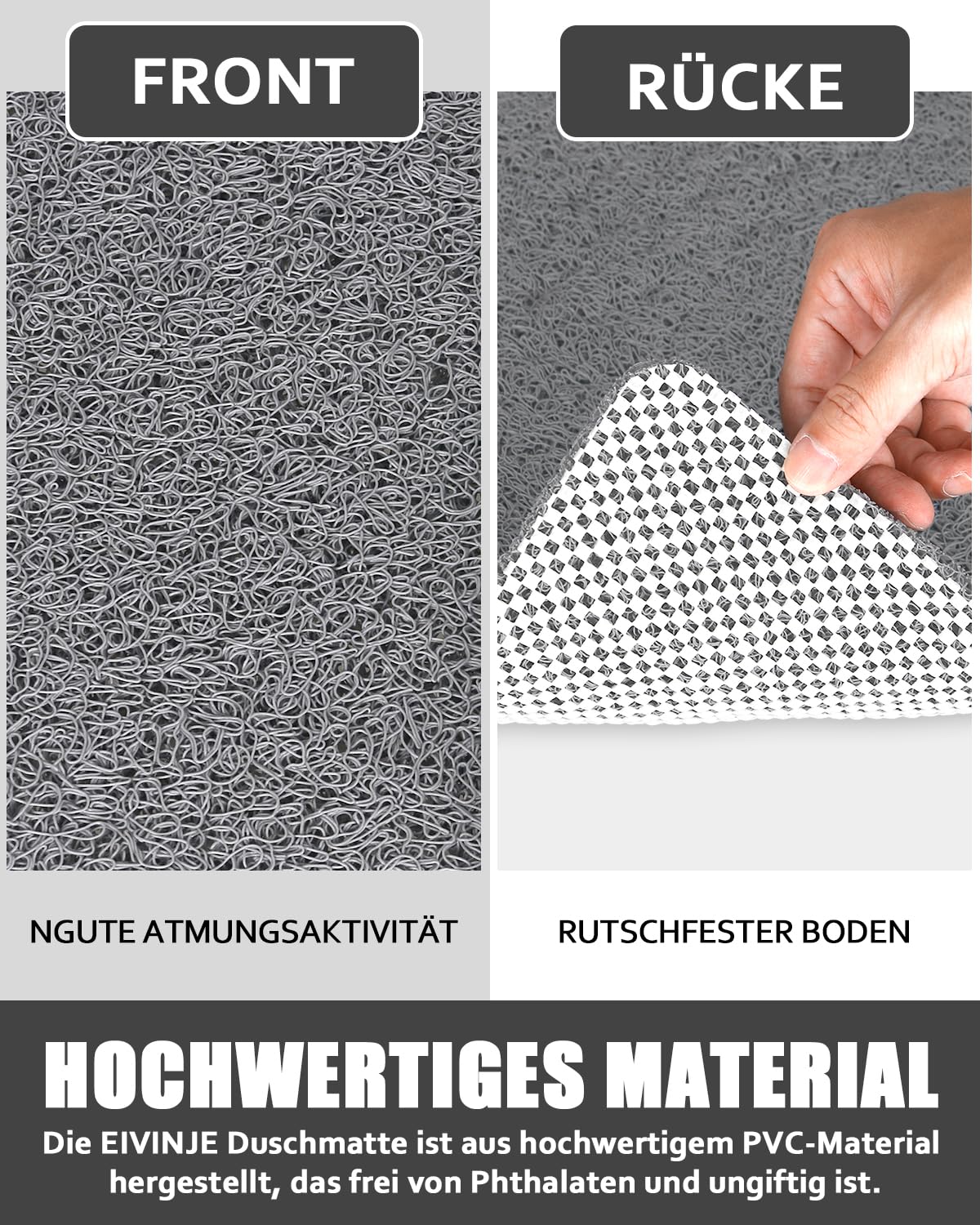 Duschmatte rutschfest 80 x100 cm - Extra Groß Sicherheits Badewannenmatte mit Ablauflöchern, Weich Komfort PVC-Luffa Massage Antirutschmatte für Dusche, Schnell trocknend