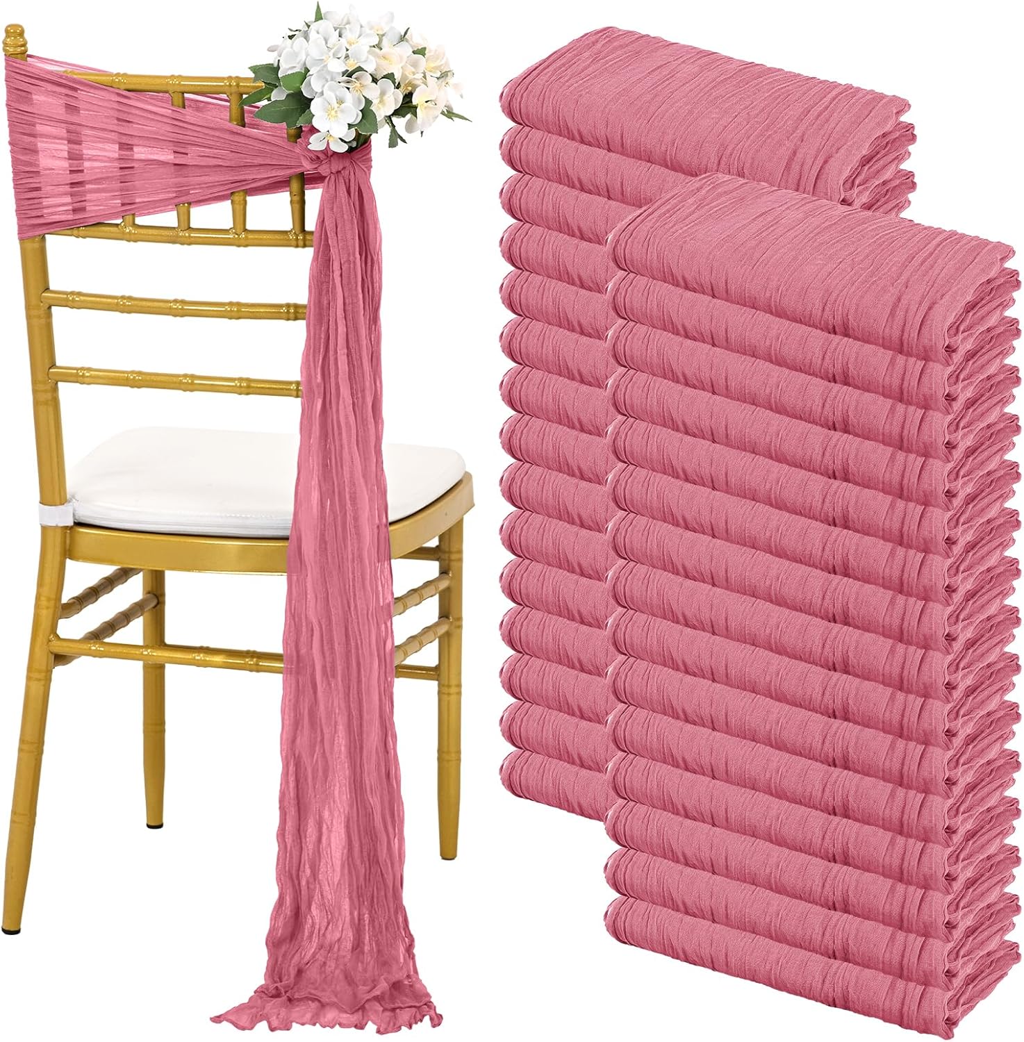 Pesonlook 30 PCS Dusty Rose Cheesecloth Chair Sashes,16 x 108 inch Cheesecloth Chair Sashes Rustic Chair Decorative Bows Designed ChairCover for Wedding Banquet Party Aisle Home Kitchen Decoration