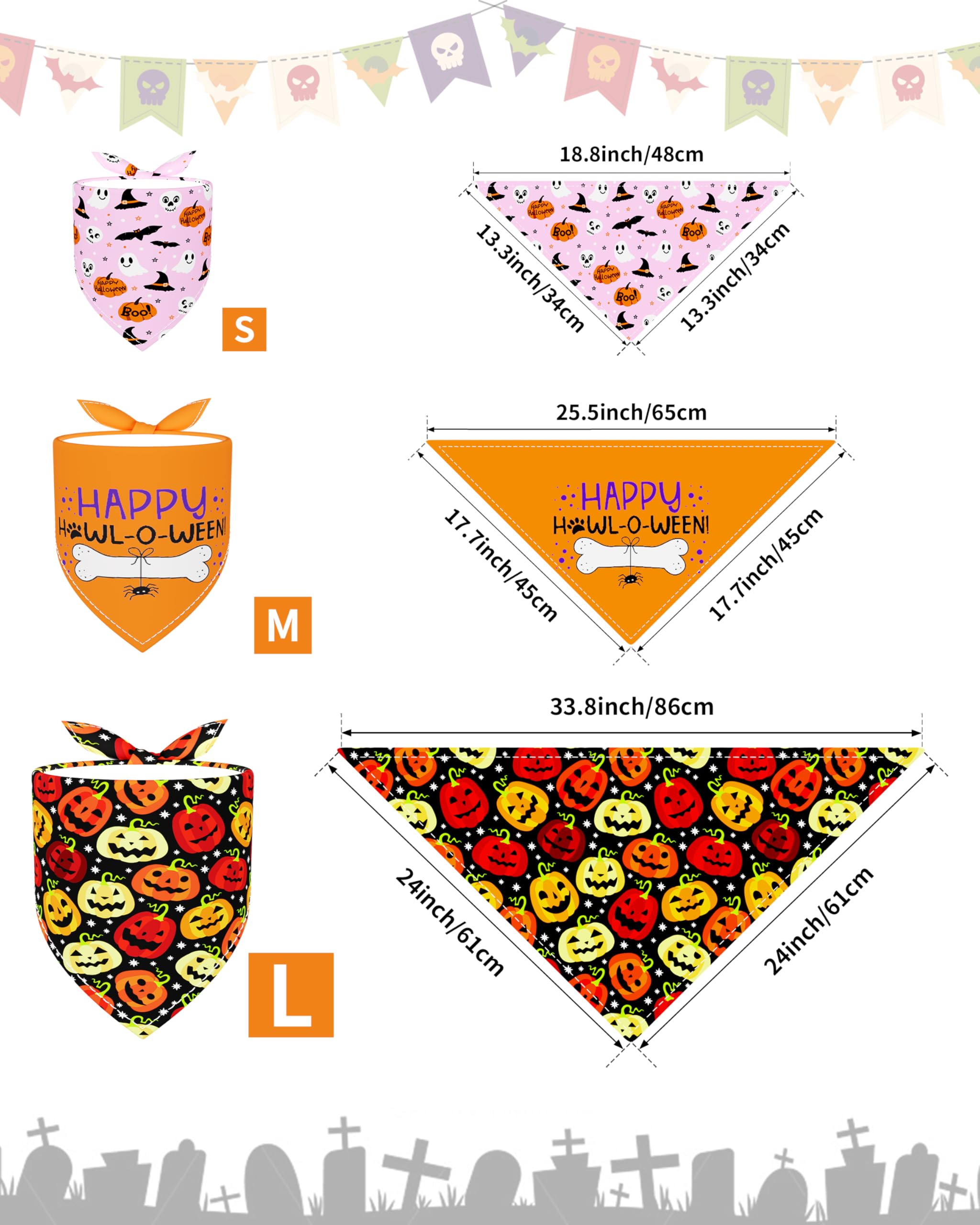 BIPY 4PCS Medium Halloween Dog Bandanas with Classic Pumpkin Bat Pattern - Image 2