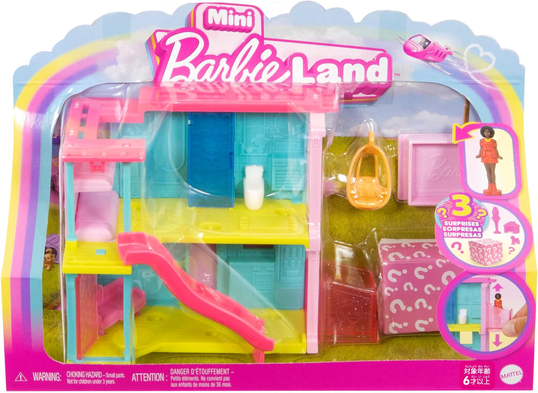 Barbie Mini Barbie Land Dream House (Blue & Yellow) Dress-up Doll and House Play Set with Micro Doll, Pretend Play, For Ages 6 and Up, Pink HYF46