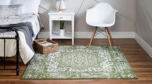 Miniatura 4 de Unique Loom Richmond Collection - Alfombra de área con medallón (5 pies 3 pulgadas, cuadrada, verdemarfil)