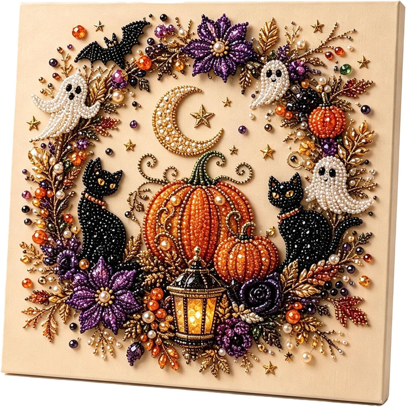 Pluffy Pumpkin Halloween Ghost Pearl Art Diy Kit Spooky Festive Wall Art (Pumpkin)