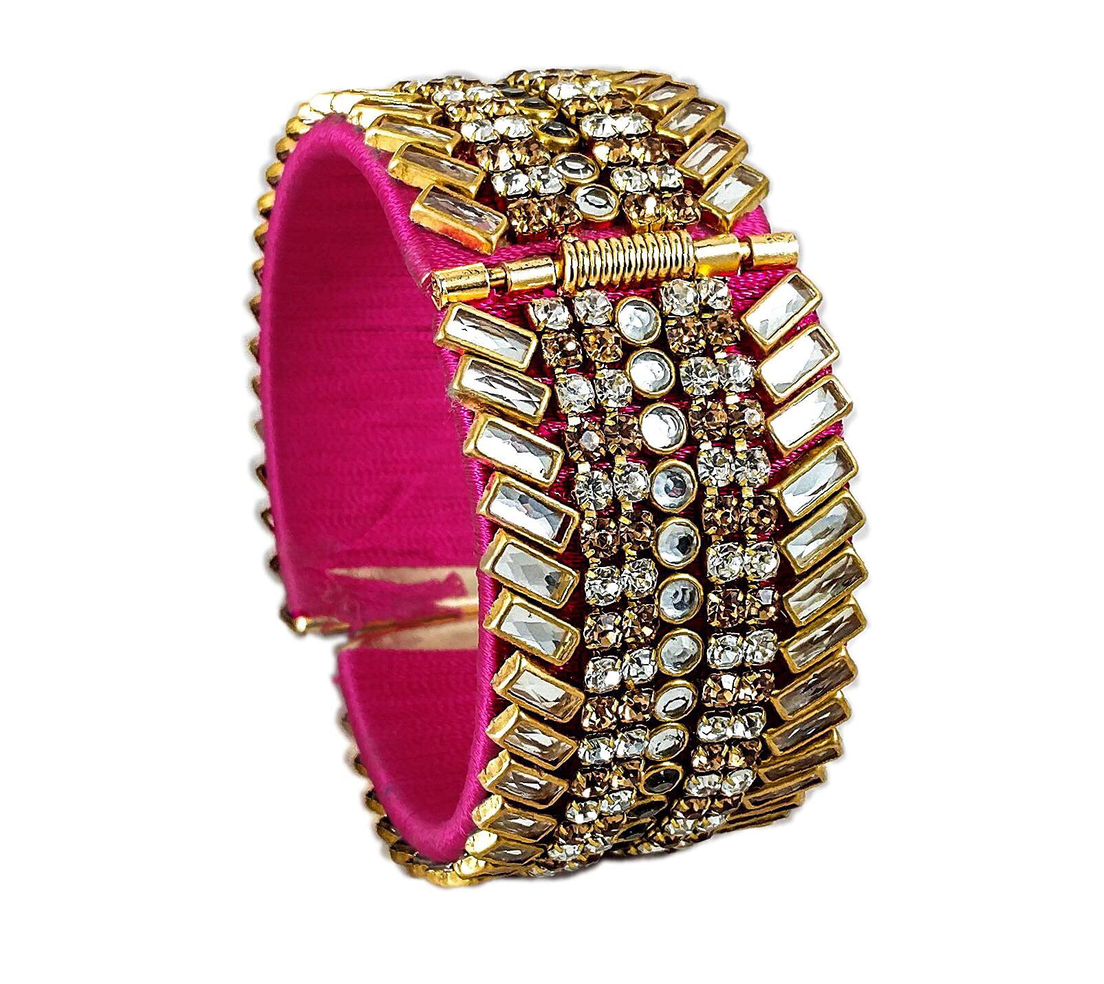 Yaalz Silk Thread Open Close 1 Inch Bracelet Bangles With Heavy Kundan Stone Work For Festival Wear For Women Girls Kids In Multiple Colors (B094Y1JKDZ) Amazon Price History, Amazon Price Tracker