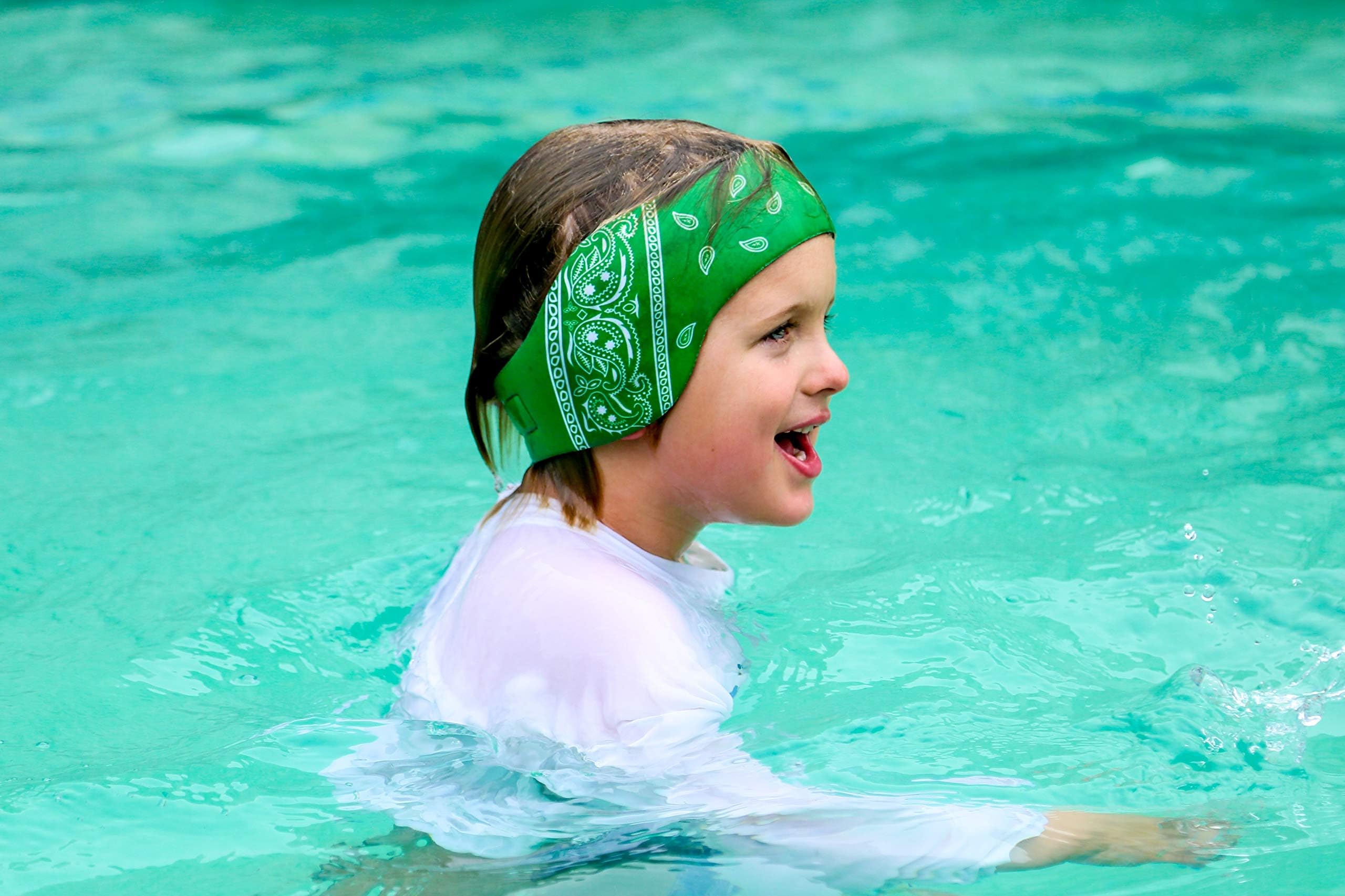The Good Ears Swimming Headband for Babies - Toddlers - Kids - Adults. Got Ear Tubes? Want to Avoid Them Altogether? Try Our Swimming Headband! (Green, Medium)