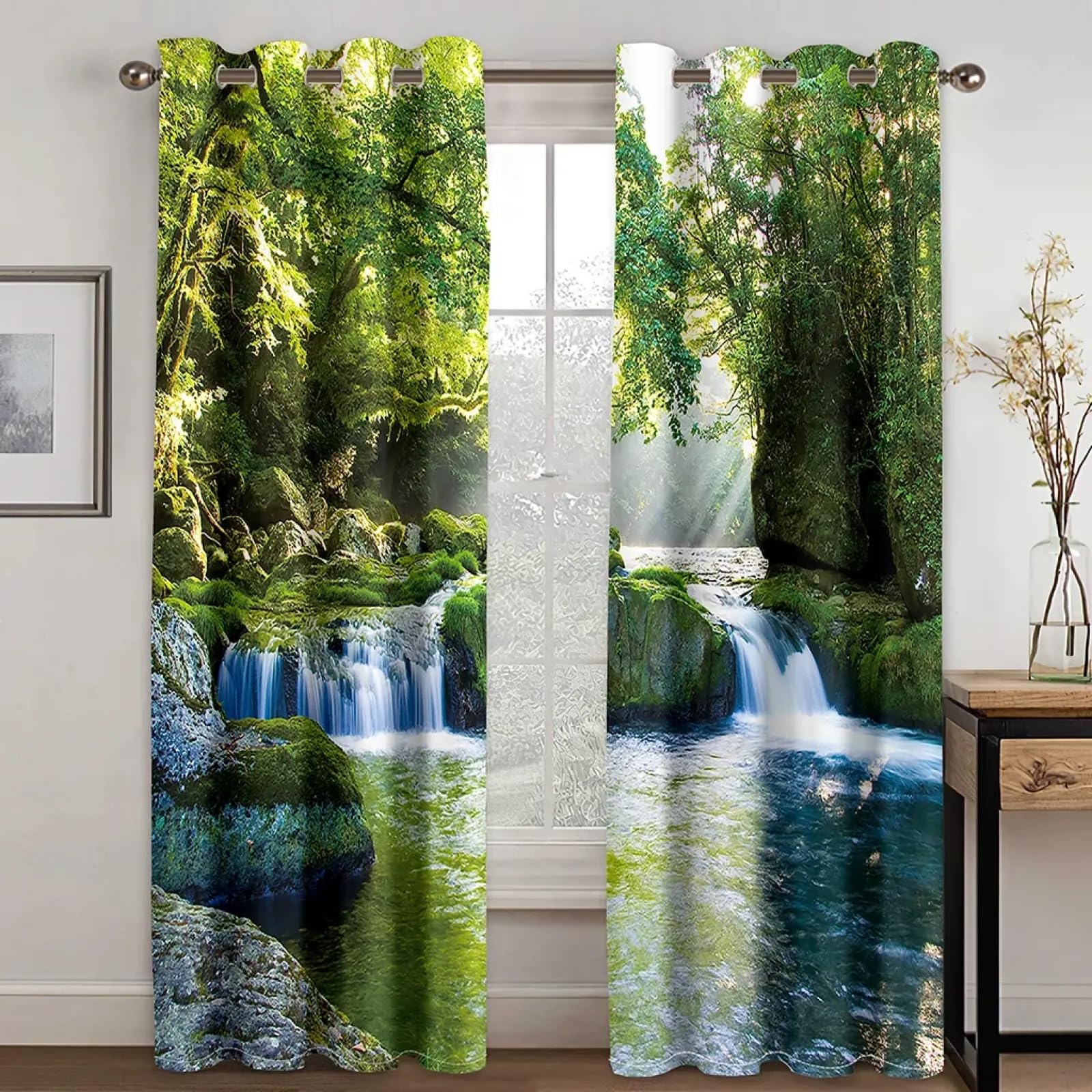 IKDZCM Living Room Bedroom Decoration Curtains 2 Panel Forest Lake Mountain View and Natural Scenery Luxury Blackout Curtains WxH/2x33x75inch Curtains for Bedroom Black Out