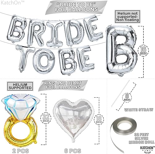 Miniatura 6 de KatchOn, Bride To Be Balloons - Juego de 17 globos plateados de 32 pulgadas, enormes globos de anillo de diamantes | Cortina de flecos iridiscentes