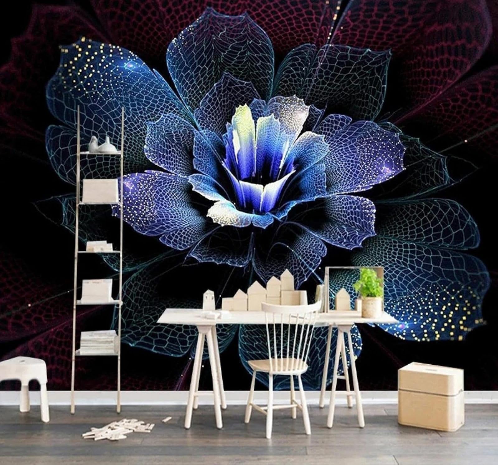 Tzxztt Beautiful Three Dimensional Blue Flowers Images Modern 3D Wallpaper Premium Textured Silk Neutral Tones Material Ideal for Living Room Bedroom-350cm×256cm