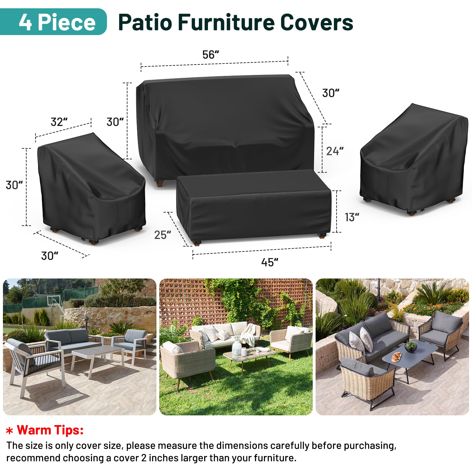 Amazon.com: Mrrihand Patio Furniture Covers, 4 Piece Outdoor 
