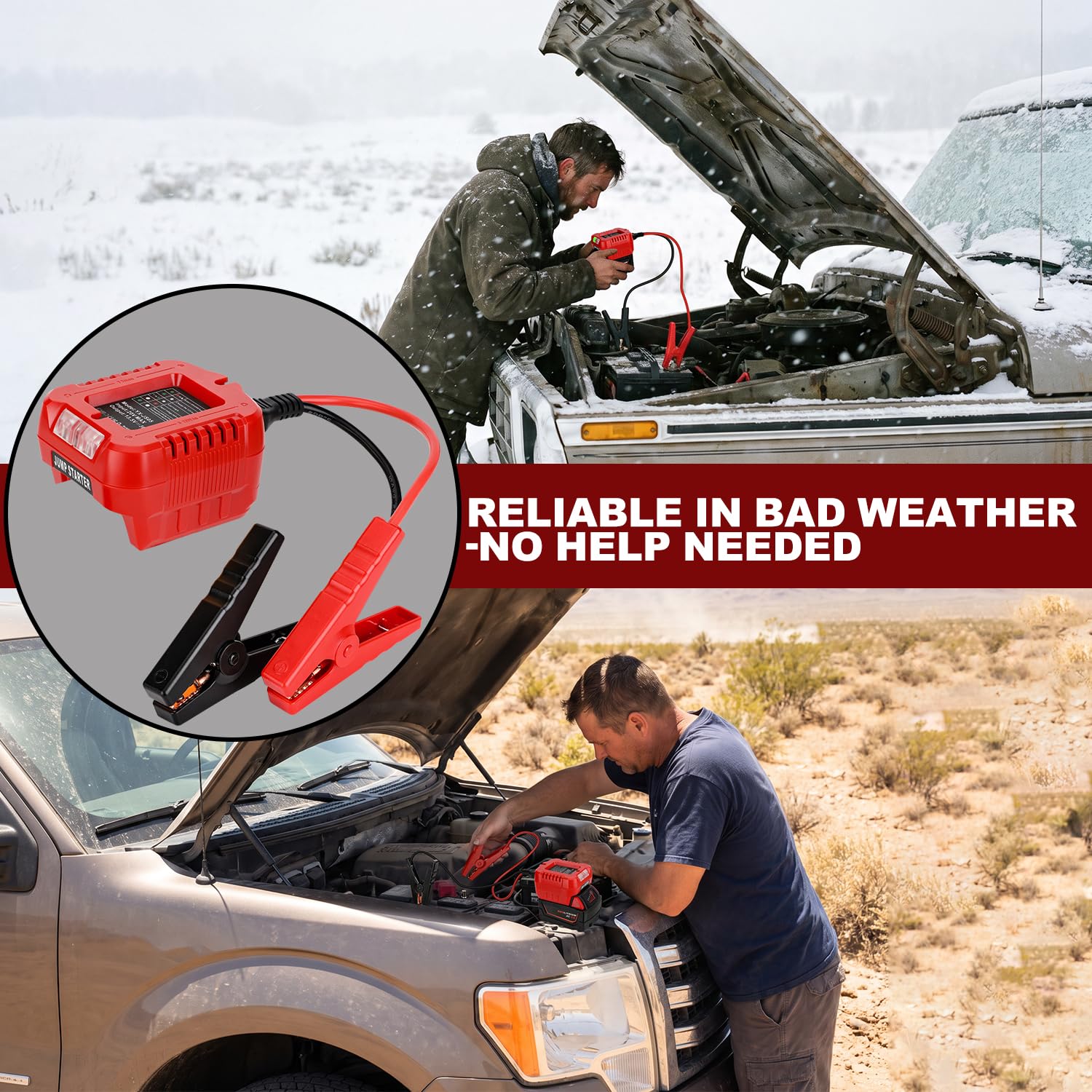 Choerinton Adaptateur de démarrage de voiture pour batterie Milwaukee M18 18 V, booster de batterie automobile avec pinces de câble de démarrage 13,5 V, démarreur d'urgence de voiture (batterie non