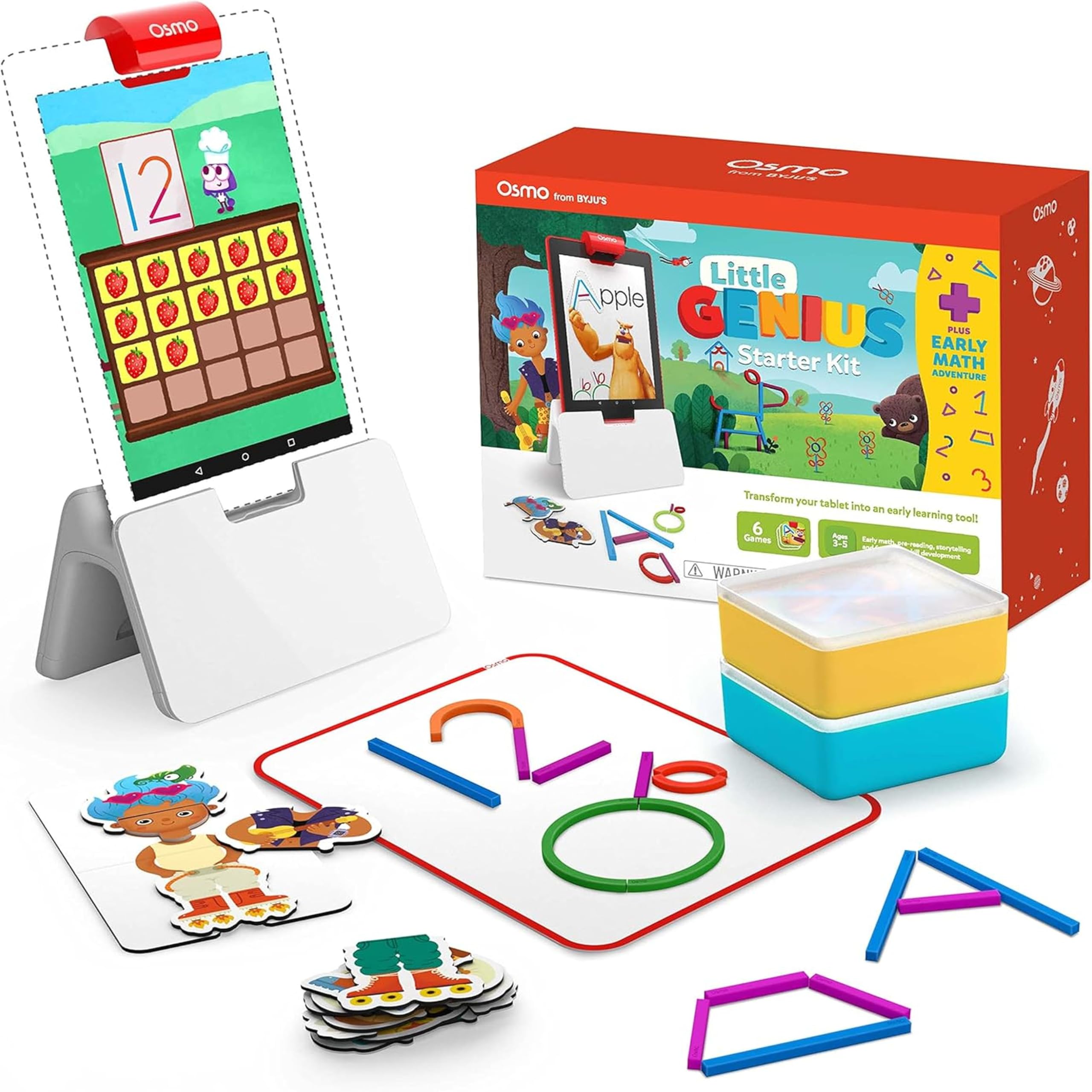 Osmo Little Genius + Early Math, Ages 3-5, Phonics, Counting & Shapes, Fire | Includes Os…