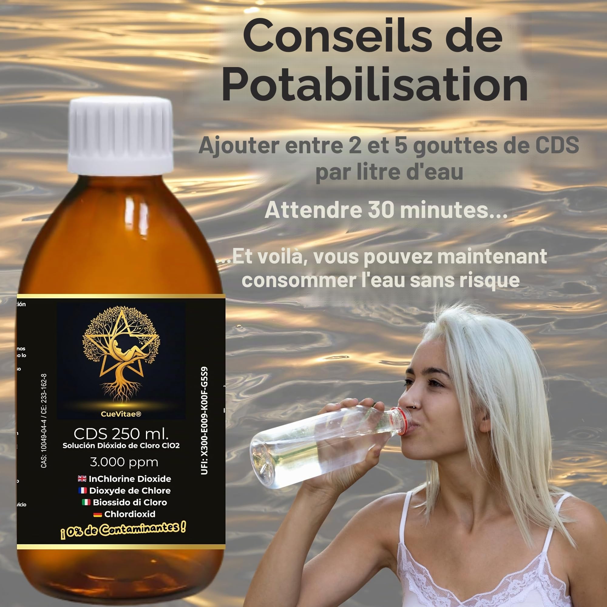 2 x CDS250 ml à 3 000 PPM (500 ml) | Fabrication récente | Produit déjà activé, prêt à doser | Compteur | Emballage en verre ambré anti-rayons UVA