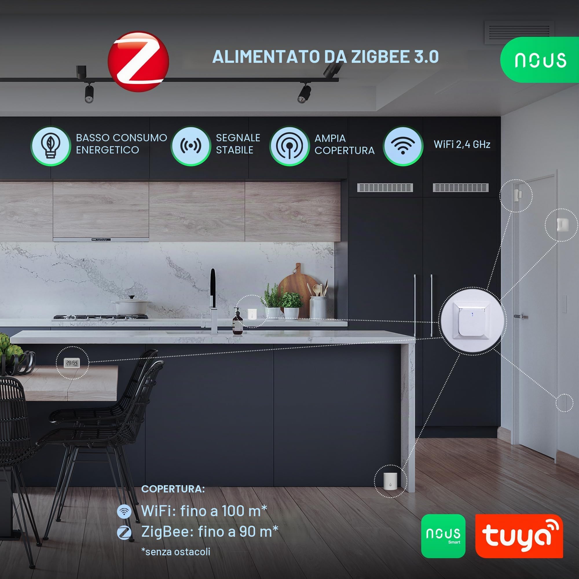 NOUS E1 Smart ZigBee Gateway, Centro di Controllo Intelligente per Casa, Compatibile con Alexa, Google, Supporta Fino a 128 Dispositivi ZigBee