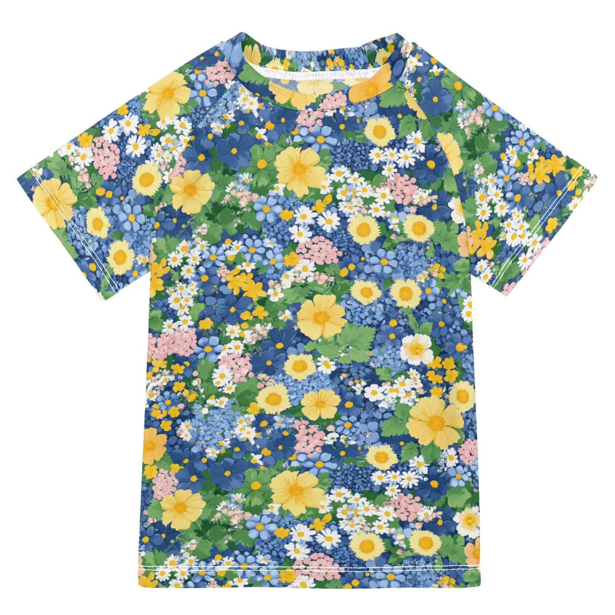 Beauty Spring Flowers Oregon Grape Boy Bathing Suit Short Sleeves Volleyball Shirts Swimwear Beach Tops 3T