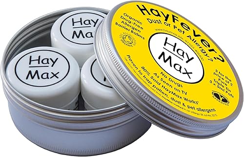 HayMax Bálsamo de barrera de alérgenos triple lata puro (paquete de 3) orgánico, natural, no somnolencia para la fiebre del heno - atrapa polen,