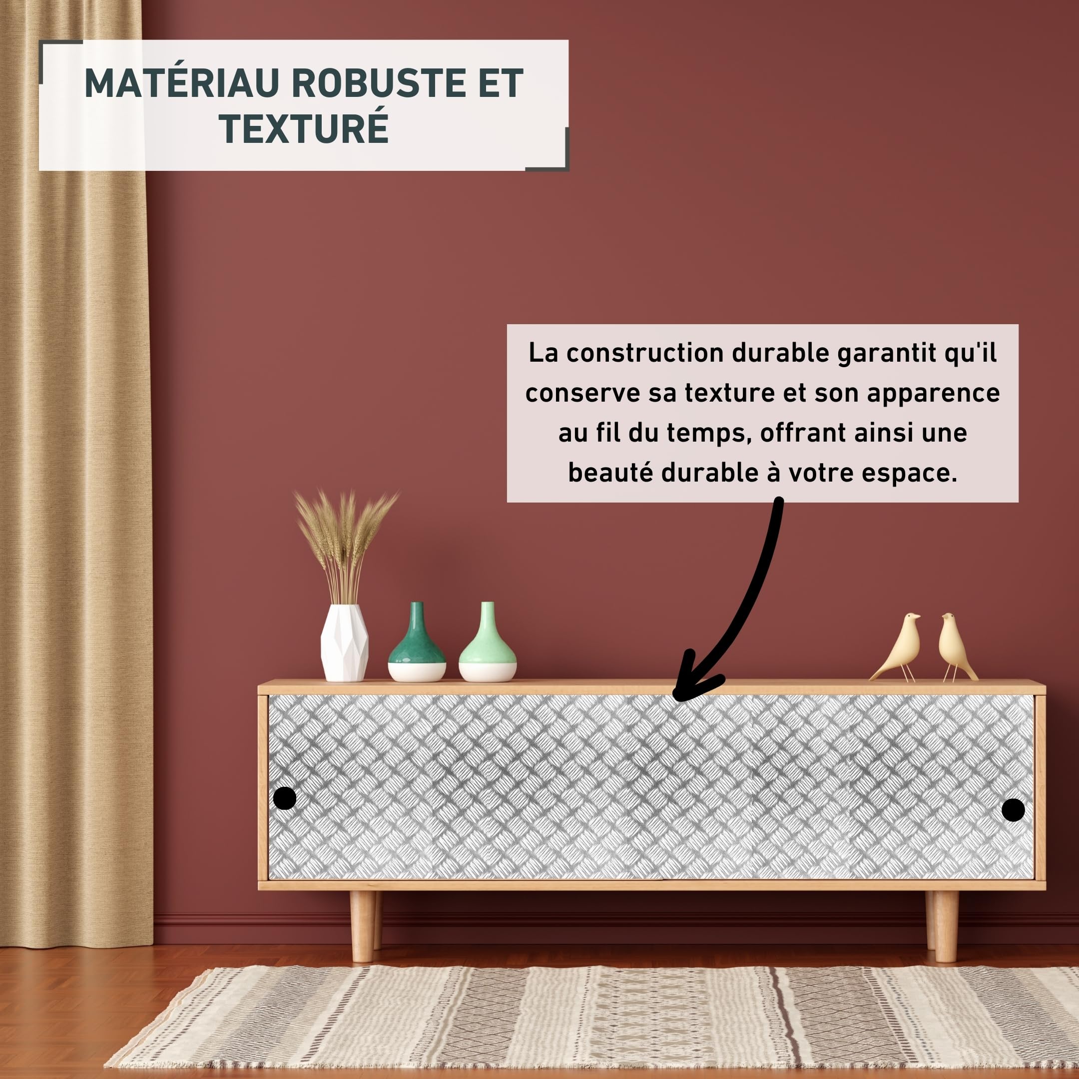 Venilia film adhésif effet industriel 45x150 cm,revêtement autocollant pour meuble et surface intérieure,style métal strié brillant avec texture,facile à poser pour cuisine,armoire, porte,argent,53127