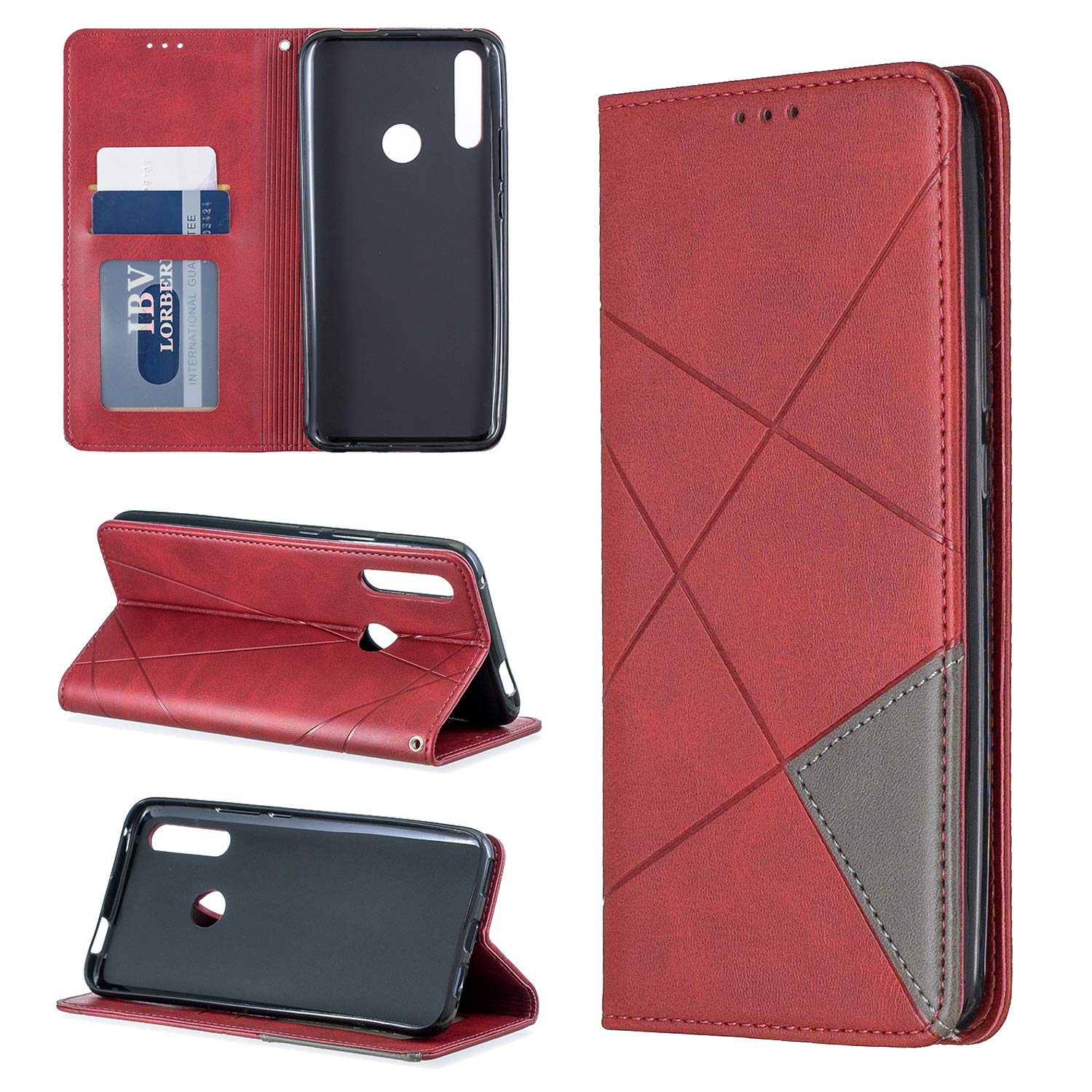 Custodia Portafoglio Flip Per Huawei P Smart Z / Y9 Prime 2019 | TPU Con Slot Per Carte E Chiusura Magnetica - Rosso