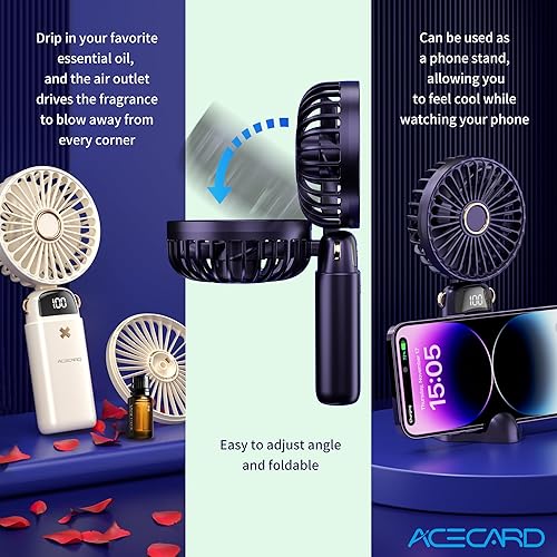 Miniatura 7 de portable fan,Mini Handheld Fan,Neck Fan, USB Rechargeable Fan, For home Office Travel (Green)