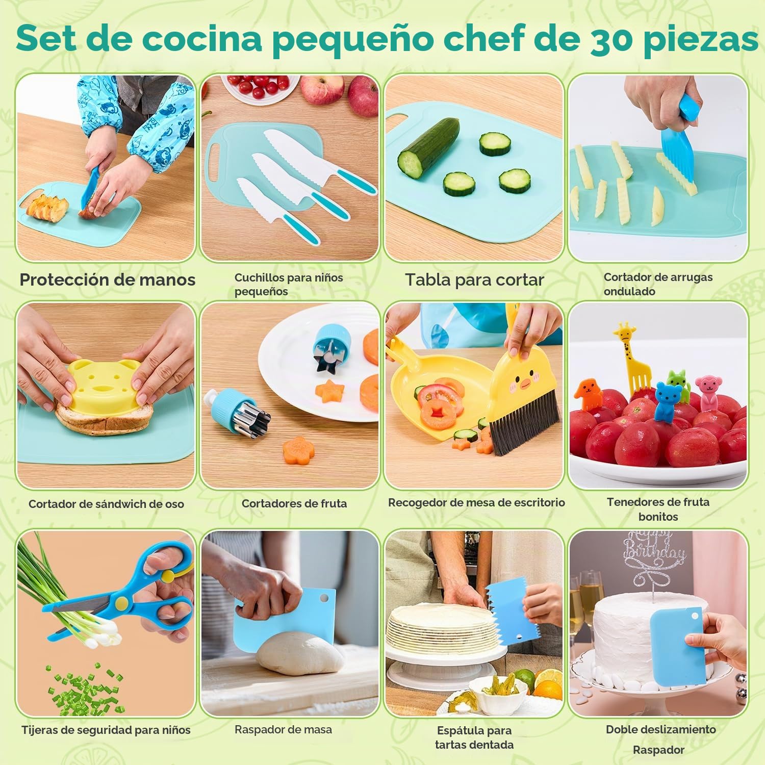 Harupink Cocina De Madera – Tarta De Cumpleaños Con Accesorios – 6 Pasteles, Velas Y Números