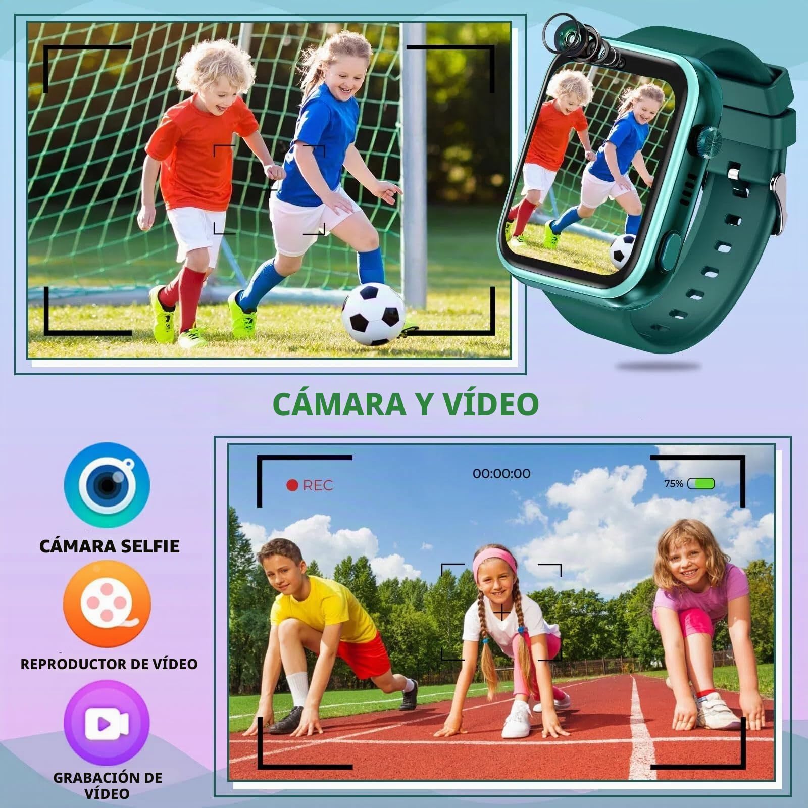 OKYUK Reloj Inteligente para niños 4G con rastreador GPS, Llamadas bidireccionales, Reloj Inteligente SOS con múltiples Estilos de Escritorio para Elegir, para niños y niñas de 6 a 12 años (Verde
