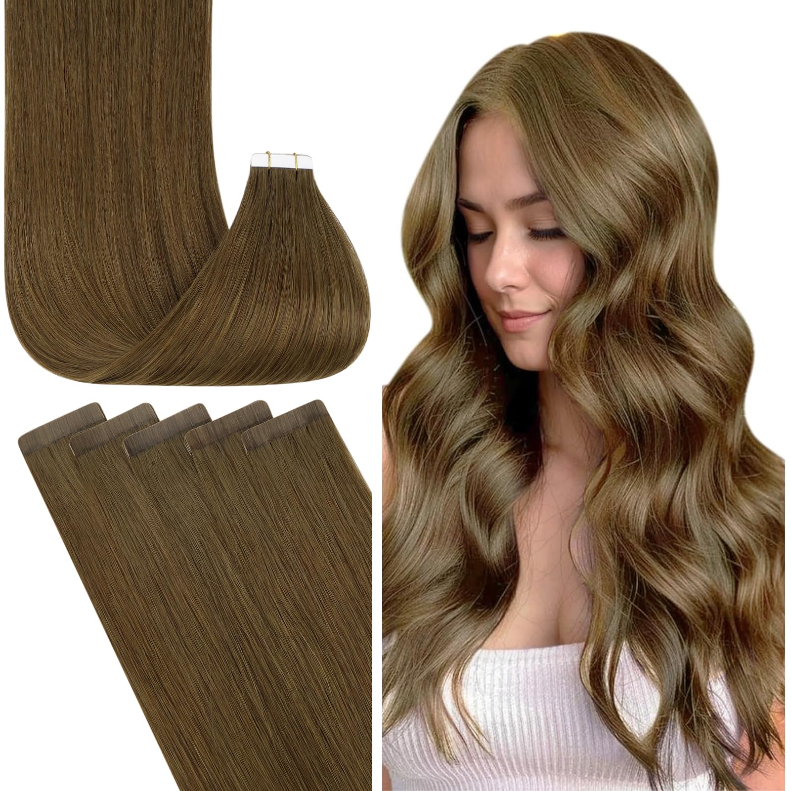Fshine Brown Hair Extension Tape ins Human Hair,Invisible Tape in Extension,12 Inch 20 pcs 30 g,Color 4 Medium Brown,Strong Adhesive,No Damage Wear,Handcrafted for Salon Quality Results
