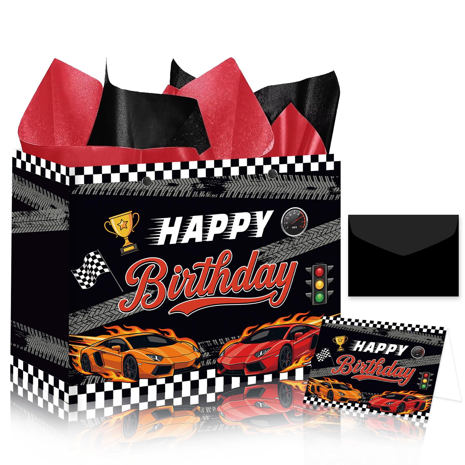Racing Car Birthday Gift Bags - Reusable Race Car Gift Bags for Boys 13in