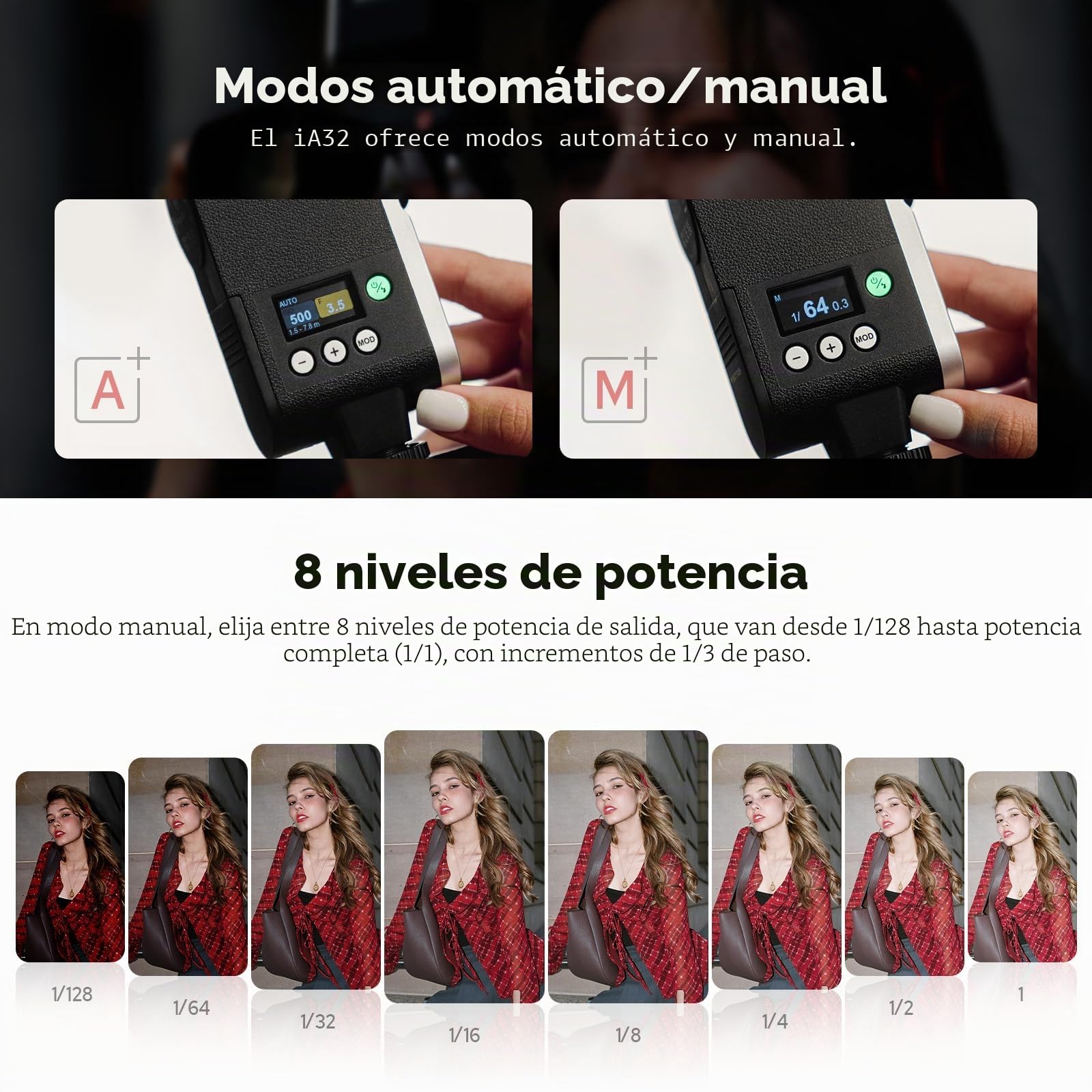 GODOX iA32 Mini Flash de Cámara, Flash de Zapatos Calientes con Salida de Potencia de 8 Niveles, 490 Flashes de Potencia Completa, Control óptico S1/S2, Zapata de Contacto único
